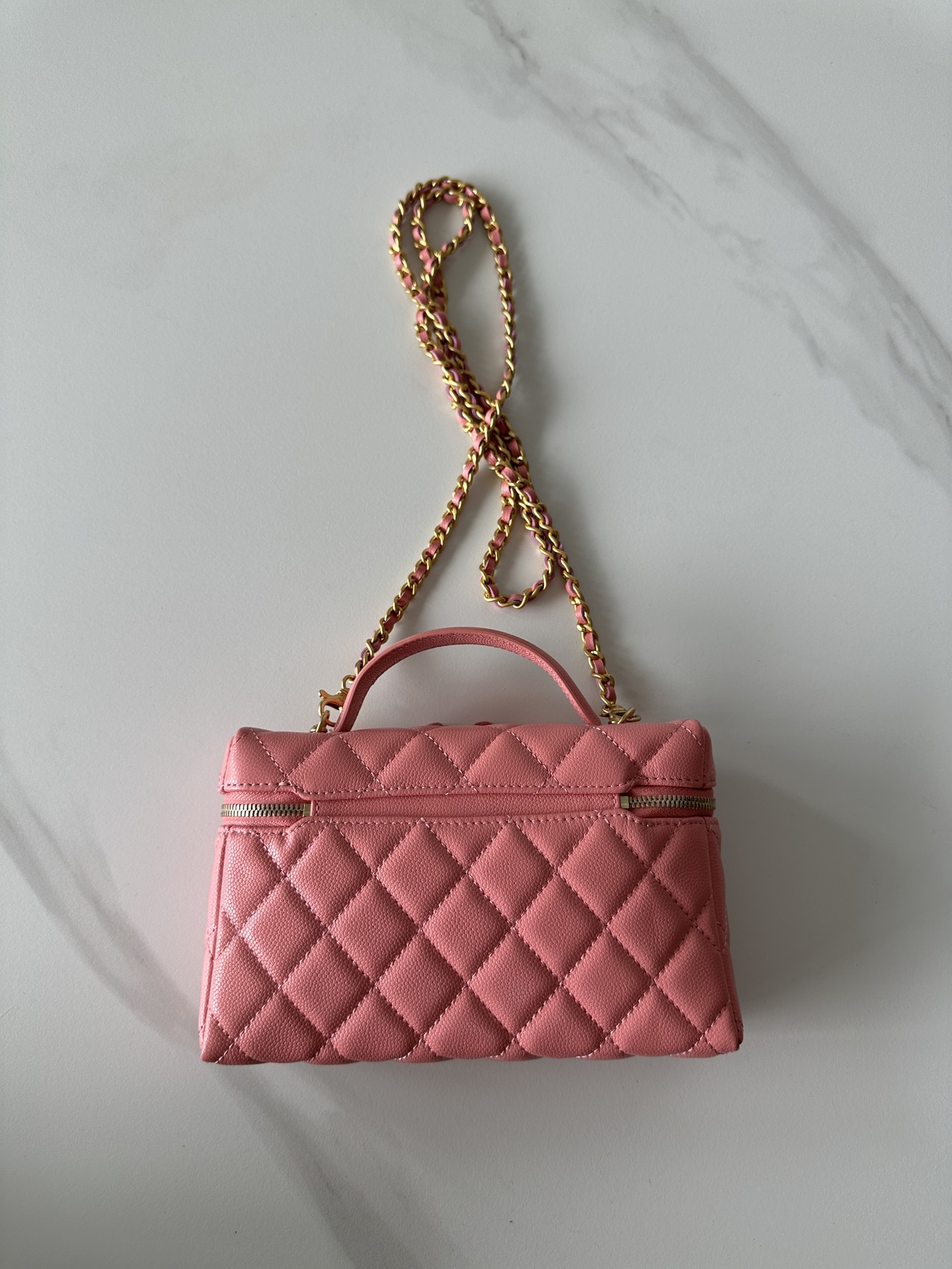 Chanel Pink Quilted Caviar Top Handle Mini Vanity Gold Hardware
