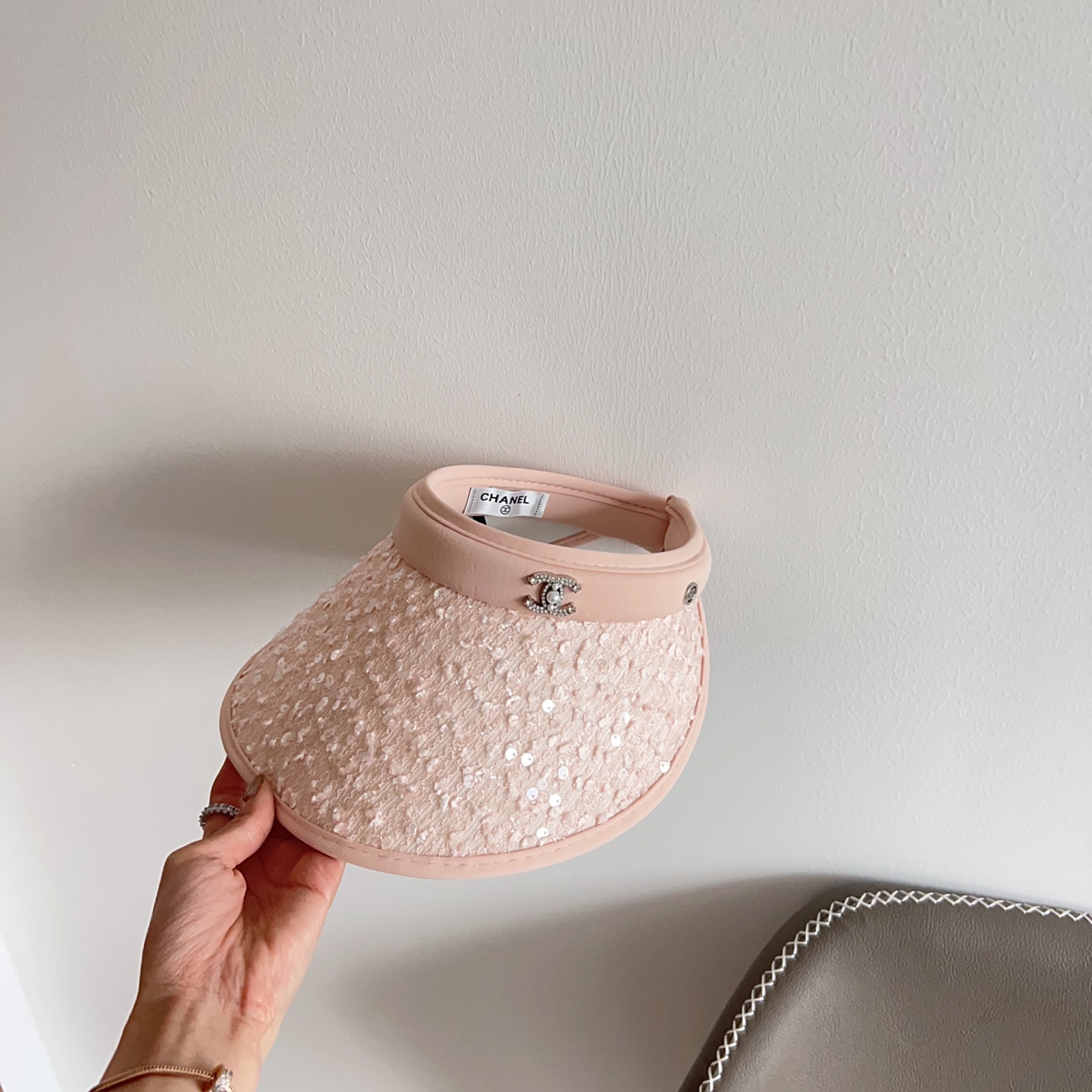 Chanel Pink Sequin Visor - Embellished CC Logo Sun Hat