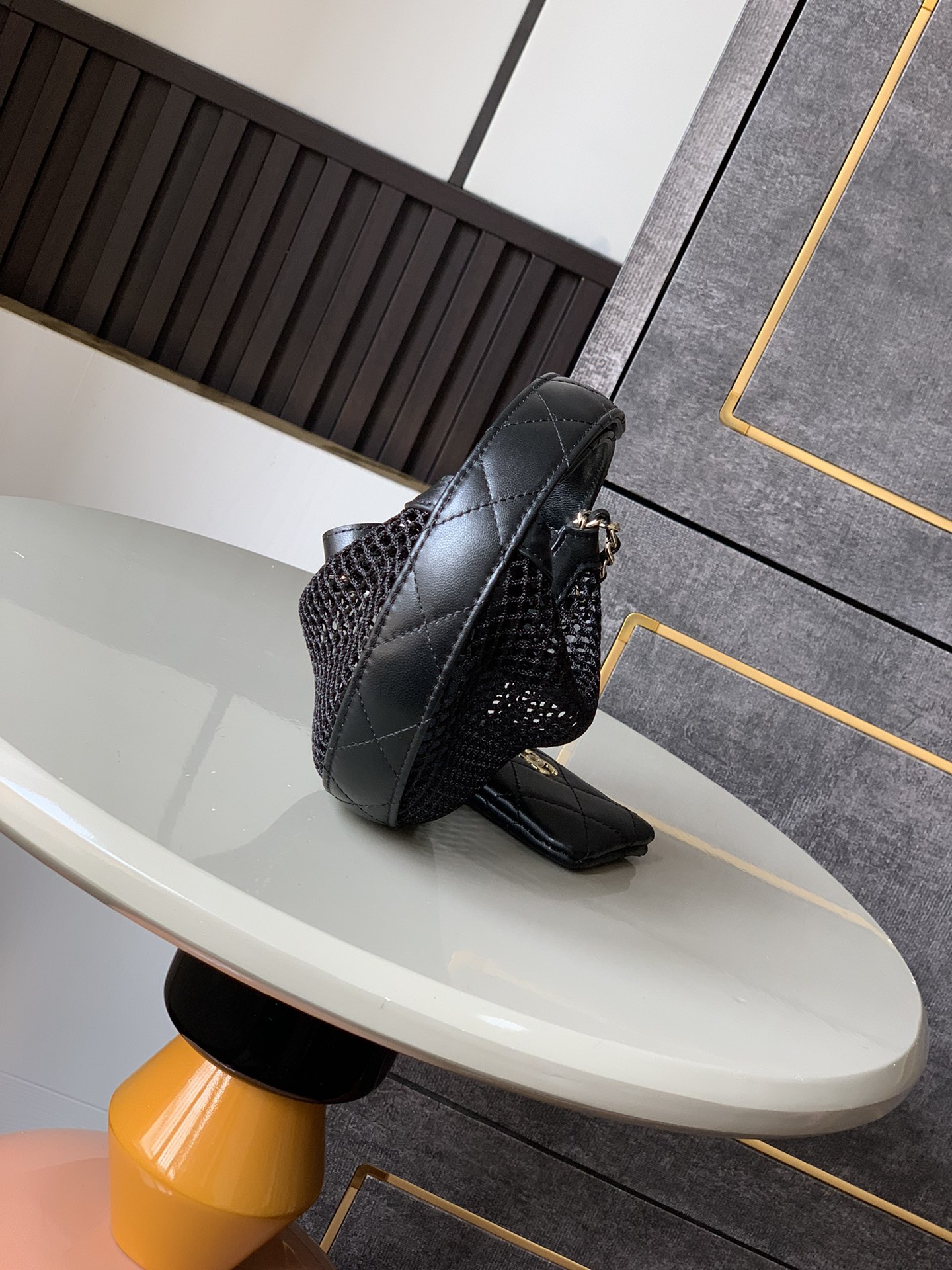 Chanel Pouch - Mesh, shiny lambskin & gold-tone metal, black