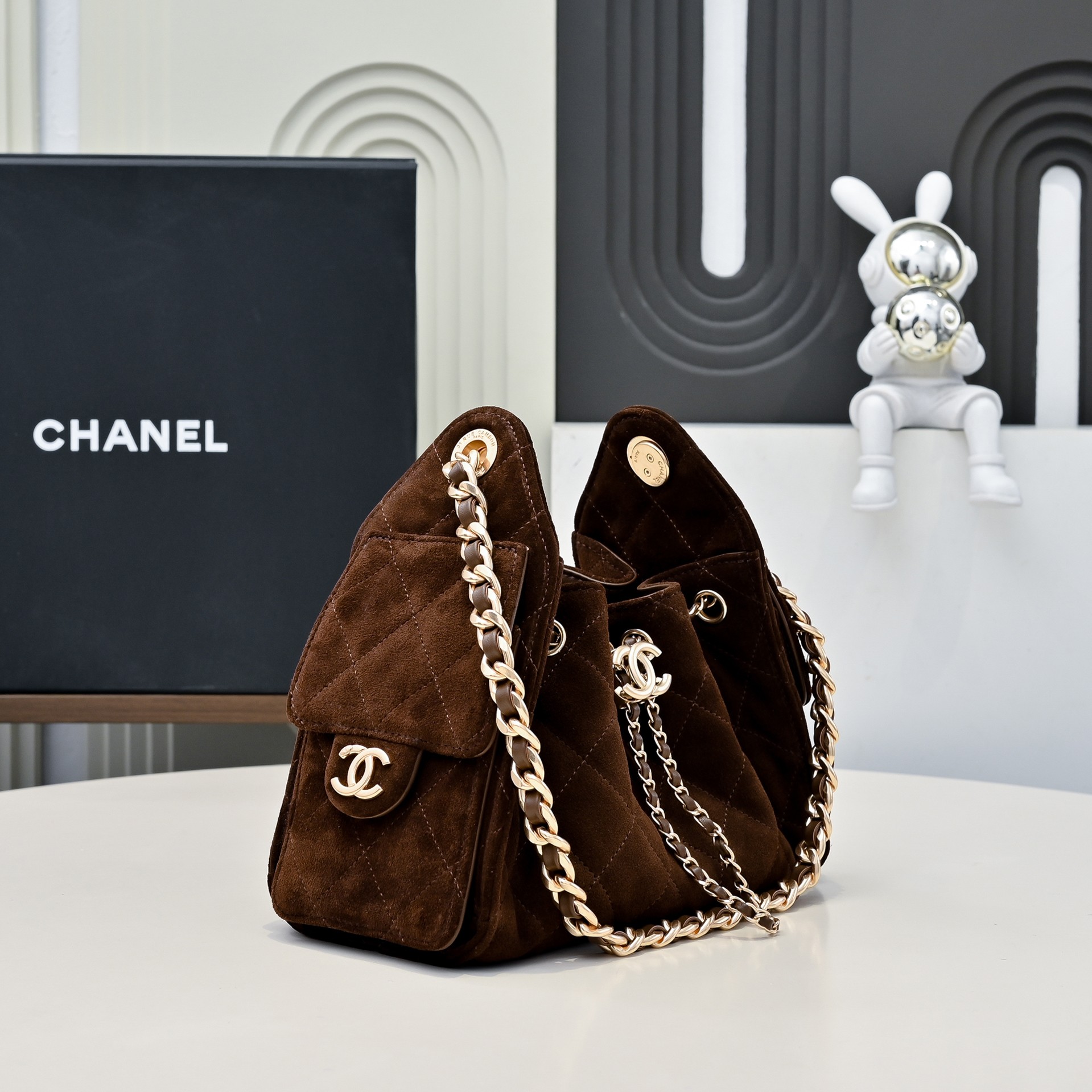 CHANEL Pre-Loved Brown Suede Bucket Bag, Brown
