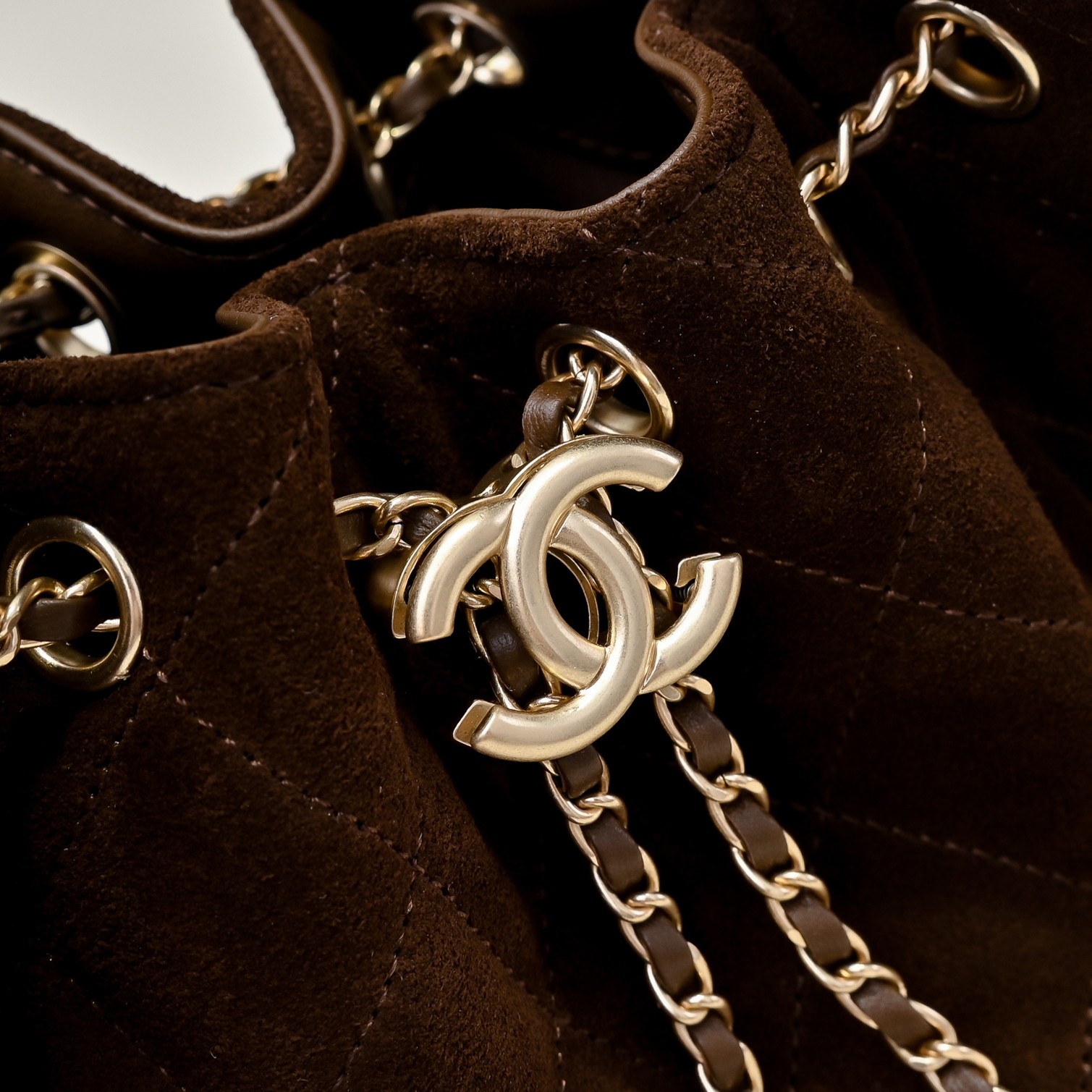 CHANEL Pre-Loved Brown Suede Bucket Bag, Brown