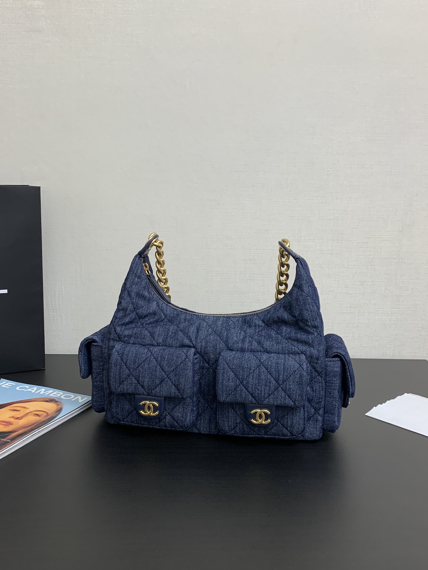 CHANEL Pre-Owned 2021 Matelassé Denim Shoulder Bag blue