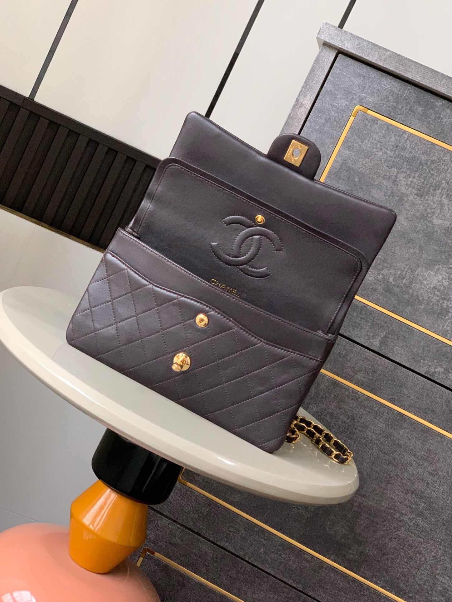 Chanel Pre-Owned Classic Medium Flap Bag Calf Leather Black at CareOfCarl.