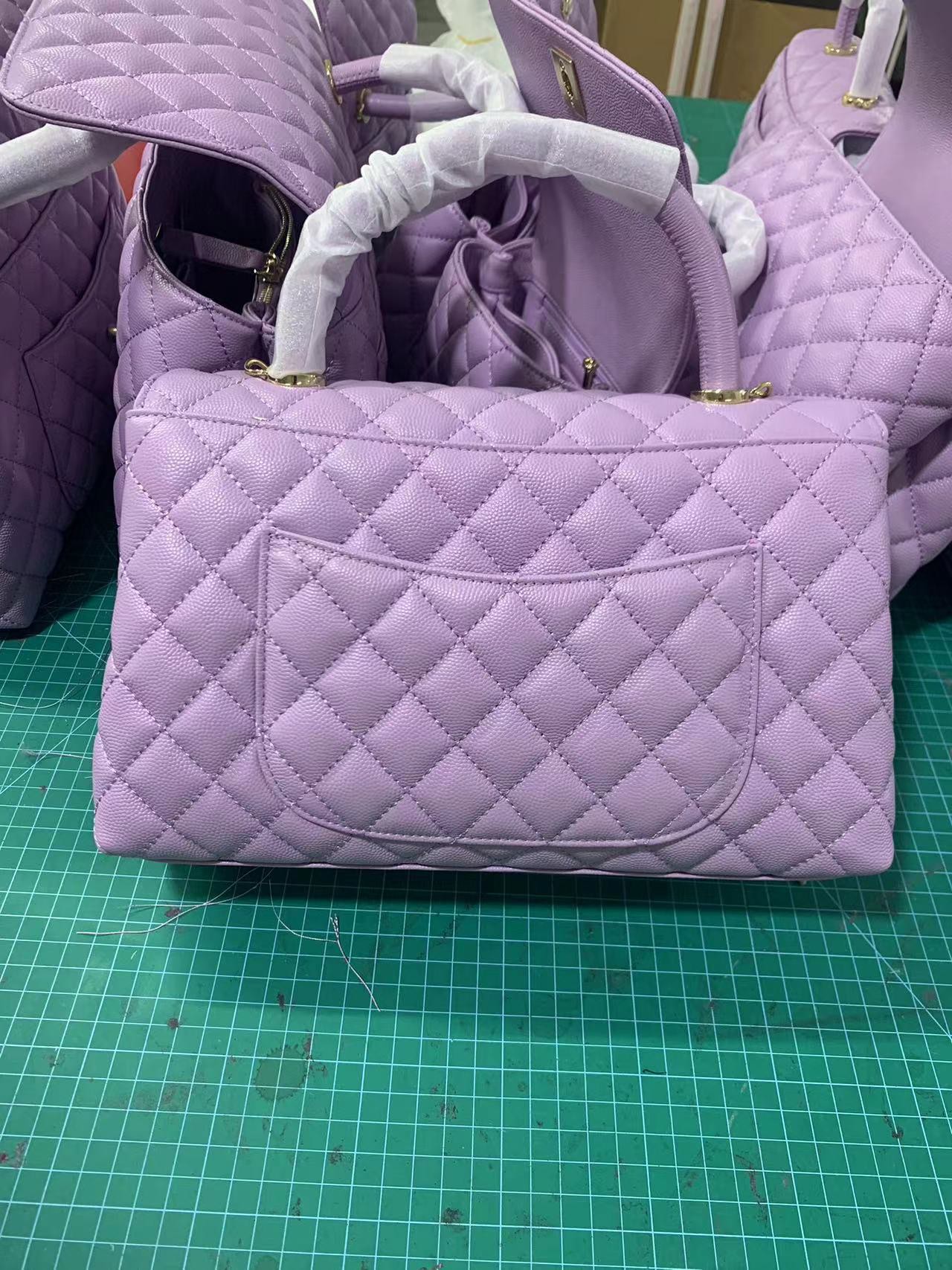Chanel Purple Quilted Caviar Small Coco Top Handle Bag