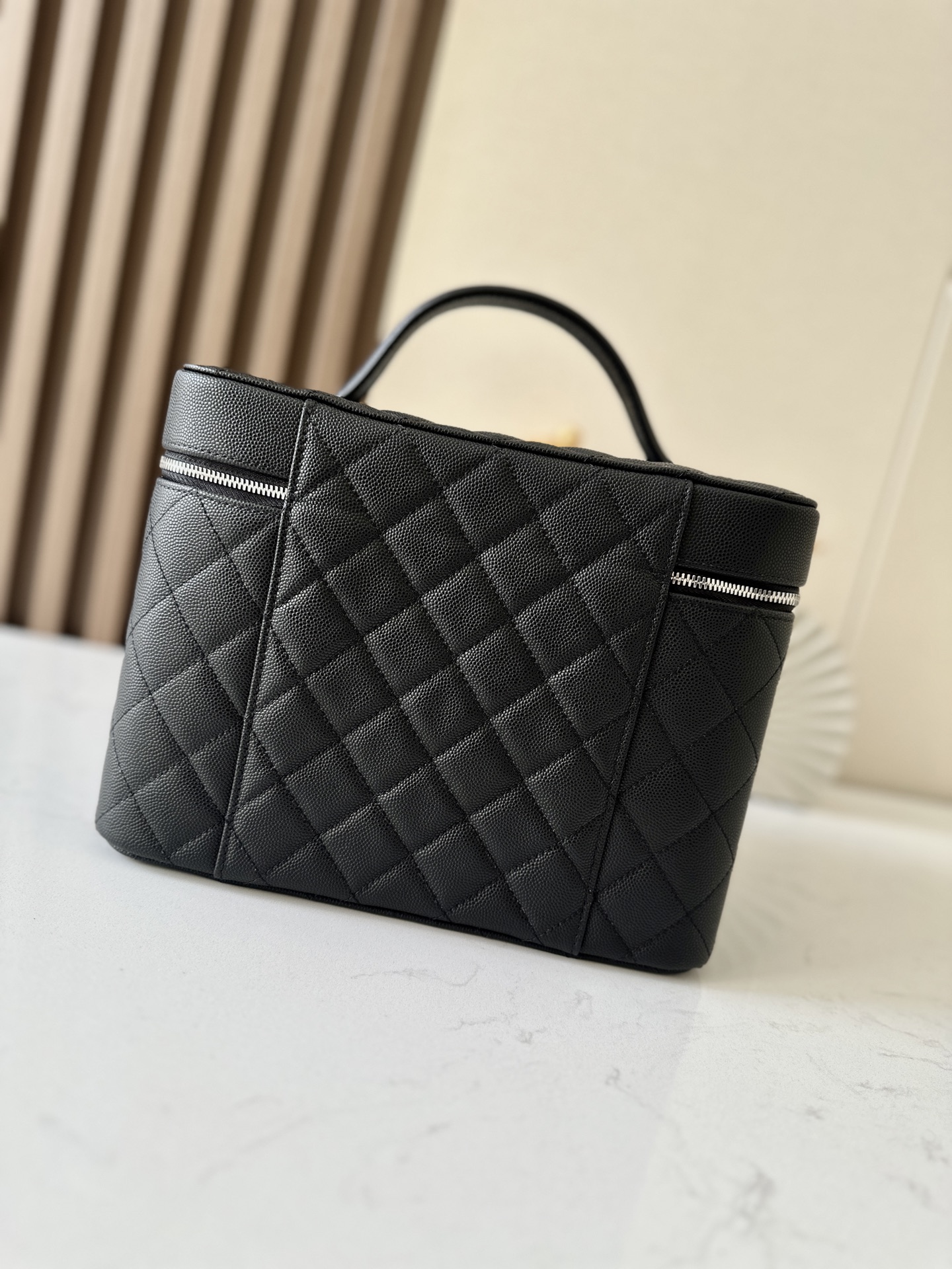 Chanel Quilted CC Vanity Case - Black Cosmetic Bags