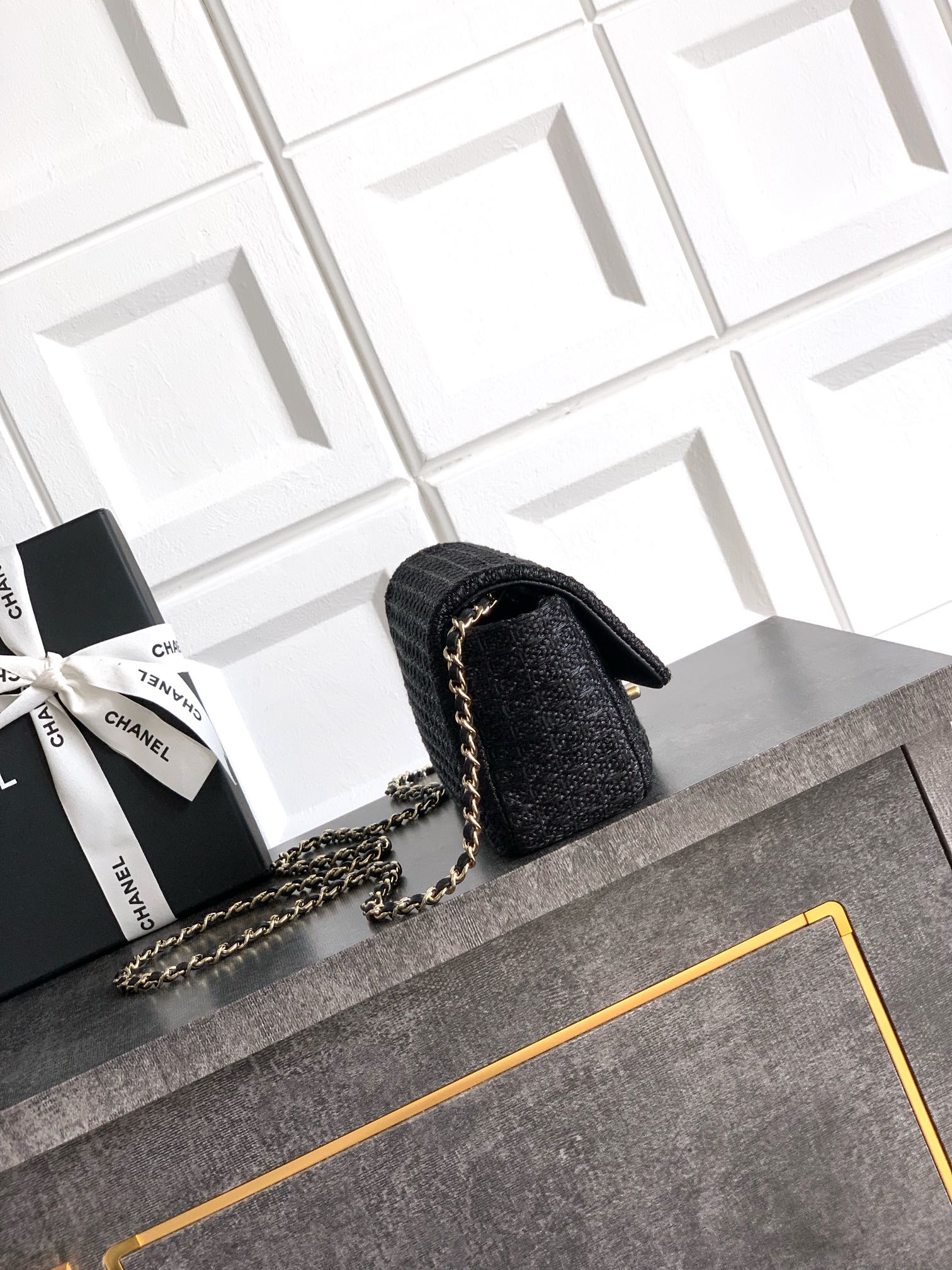 CHANEL Raffia Crochet Medium Single Flap Bag Blue 1533497 |