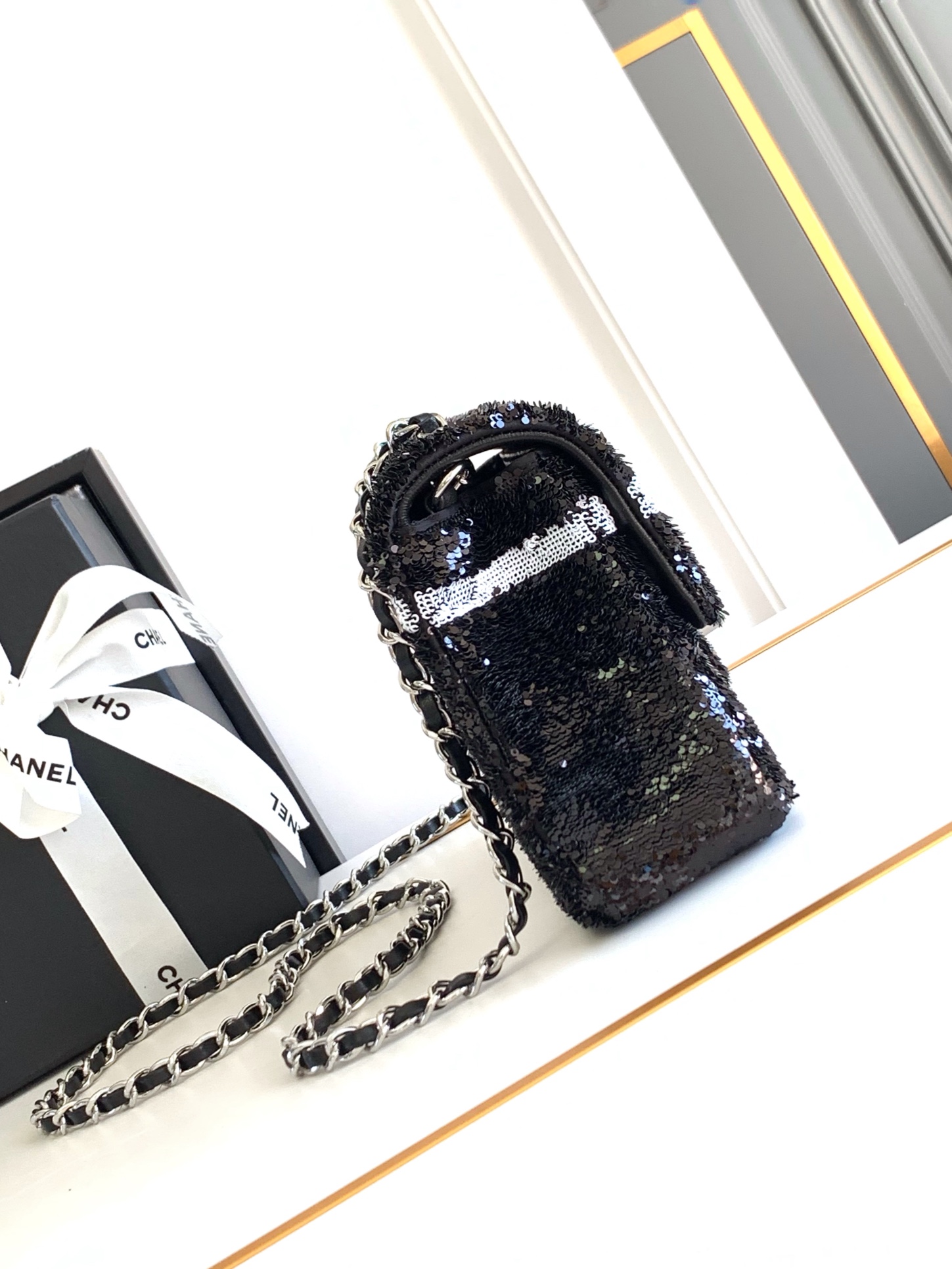 Chanel Sequin Classic Small Flap Bag - Black Crossbody