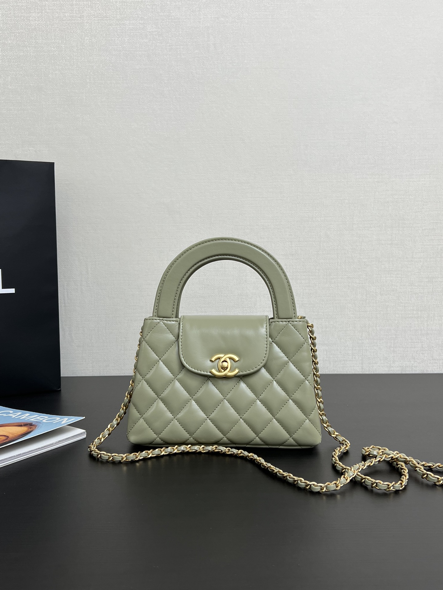 CHANEL Shiny Aged Calfskin Quilted Nano Kelly Shopper