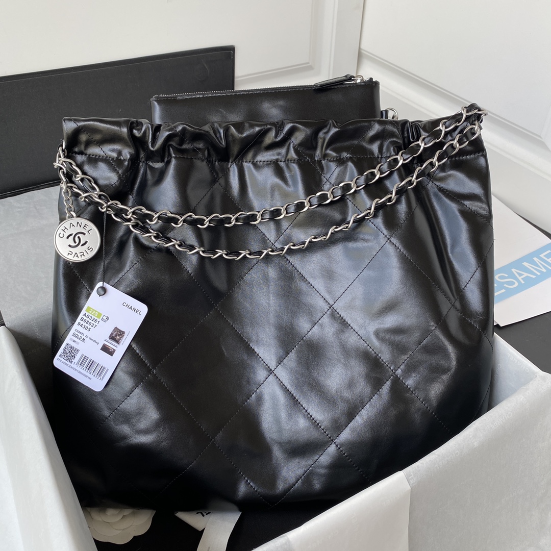 CHANEL Shiny Calfskin Quilted Small Chanel 22 Black 1502183