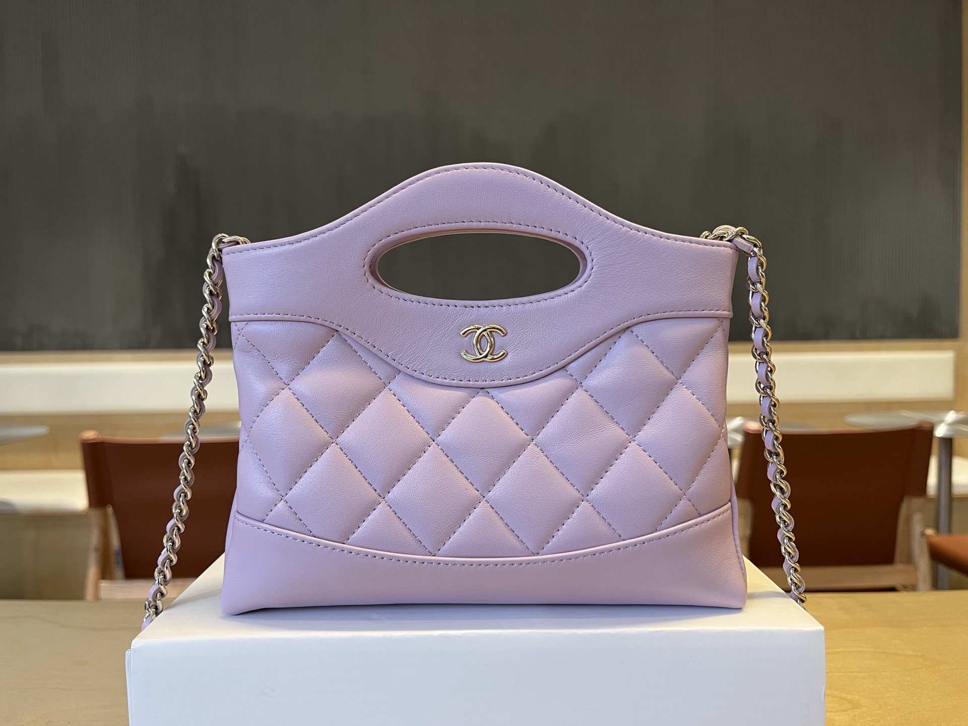 CHANEL Shiny Crumpled Calfskin Quilted Nano 31 Shopping Bag Light Pink 1571519