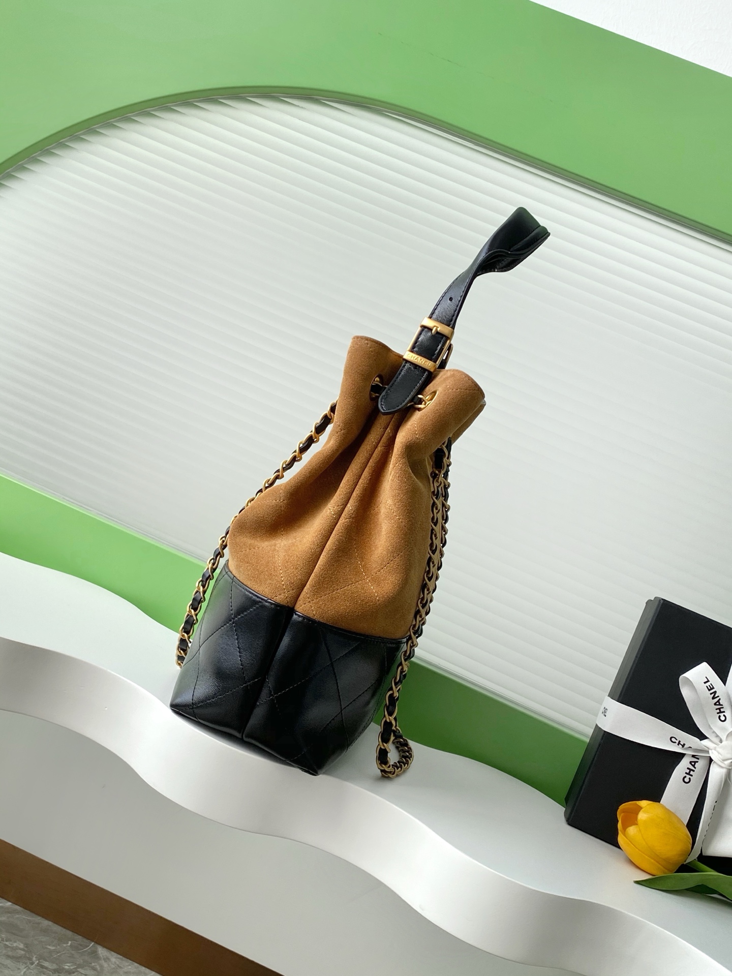 Chanel Shopping bag, Suede calfskin, shiny lambskin & gold-tone