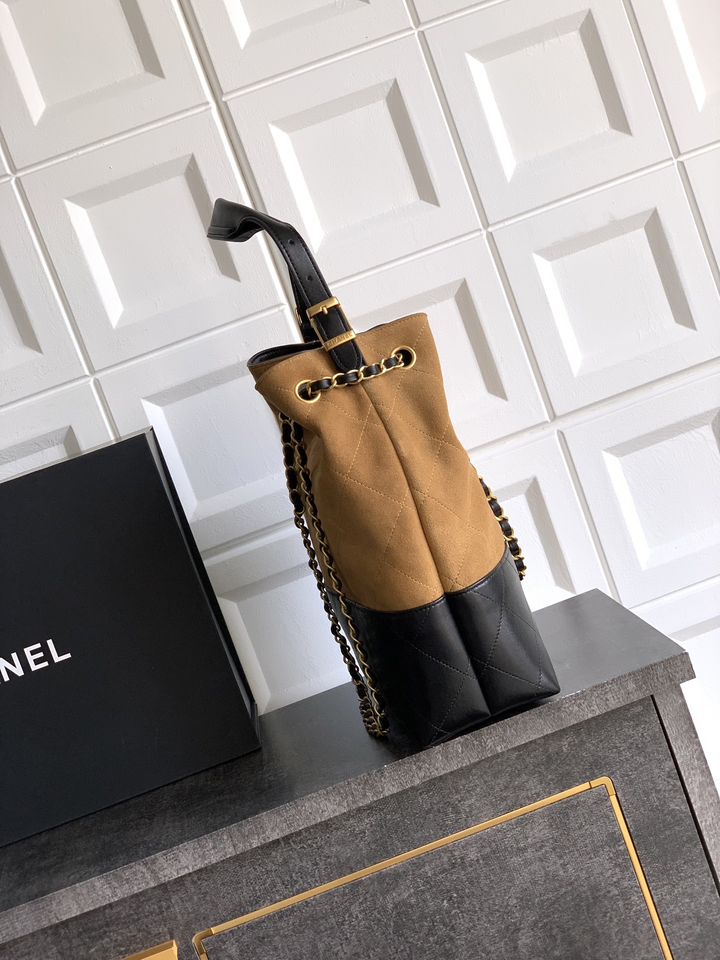 Chanel Shopping bag, Suede calfskin, shiny lambskin & gold-tone brown