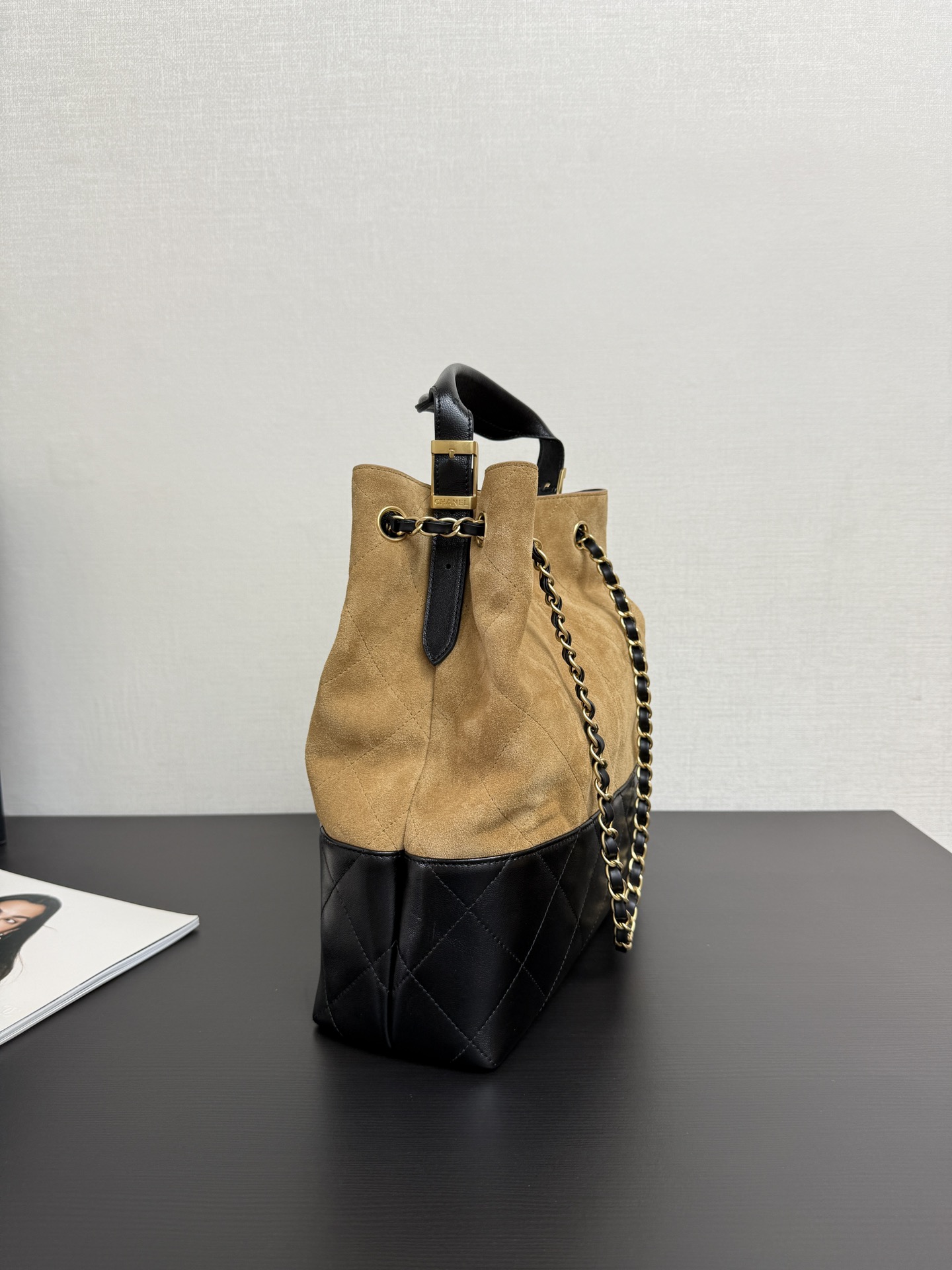 Chanel Shopping bag, Suede calfskin, shiny lambskin & gold-tone brown