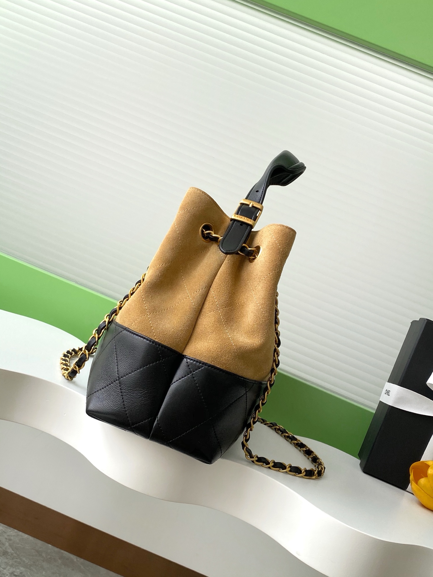 Chanel Shopping bag, Suede calfskin, shiny lambskin & gold-tone brown