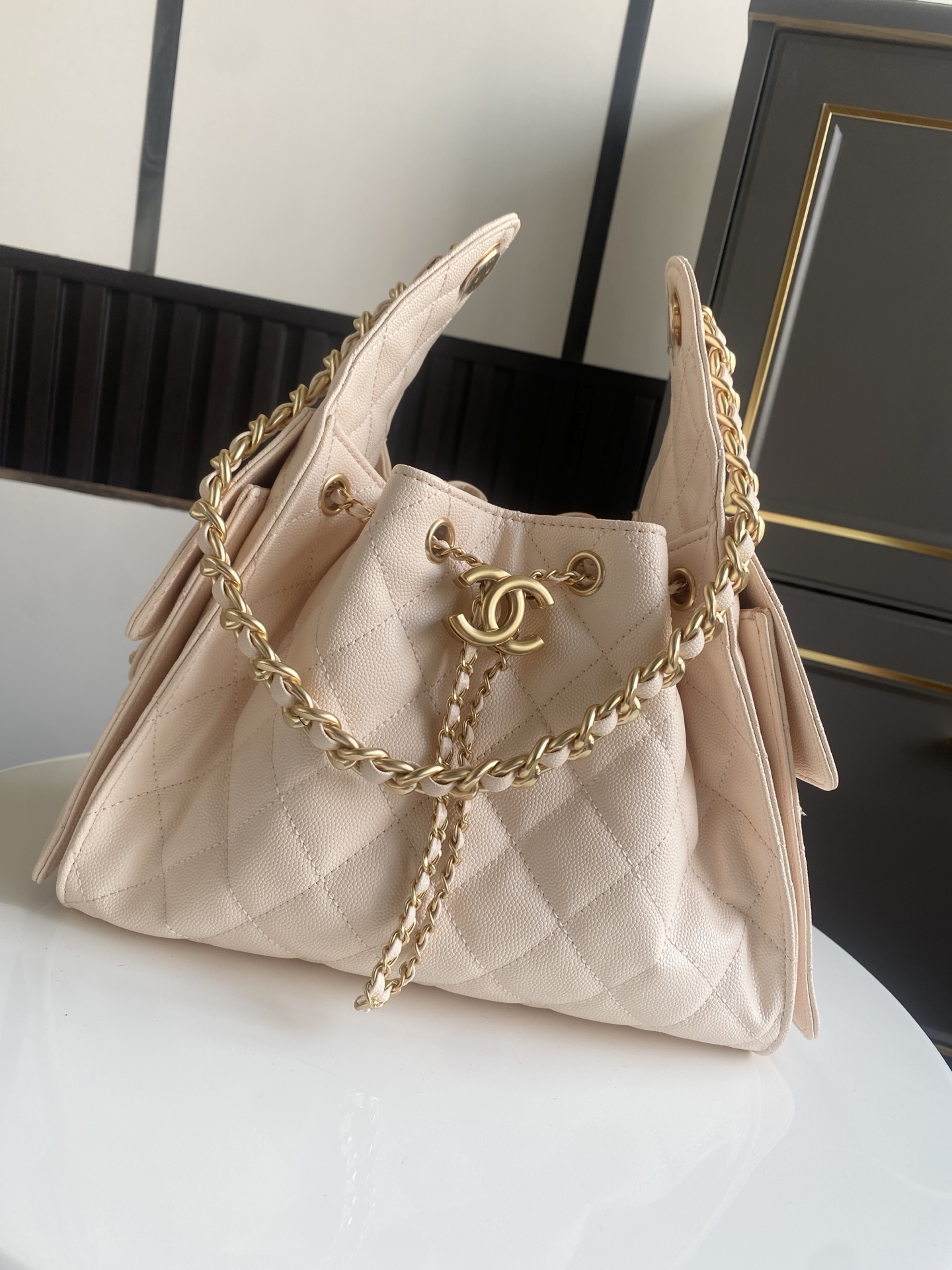 Chanel Small 25 Hobo Bag Light Pink Caviar Antique Gold