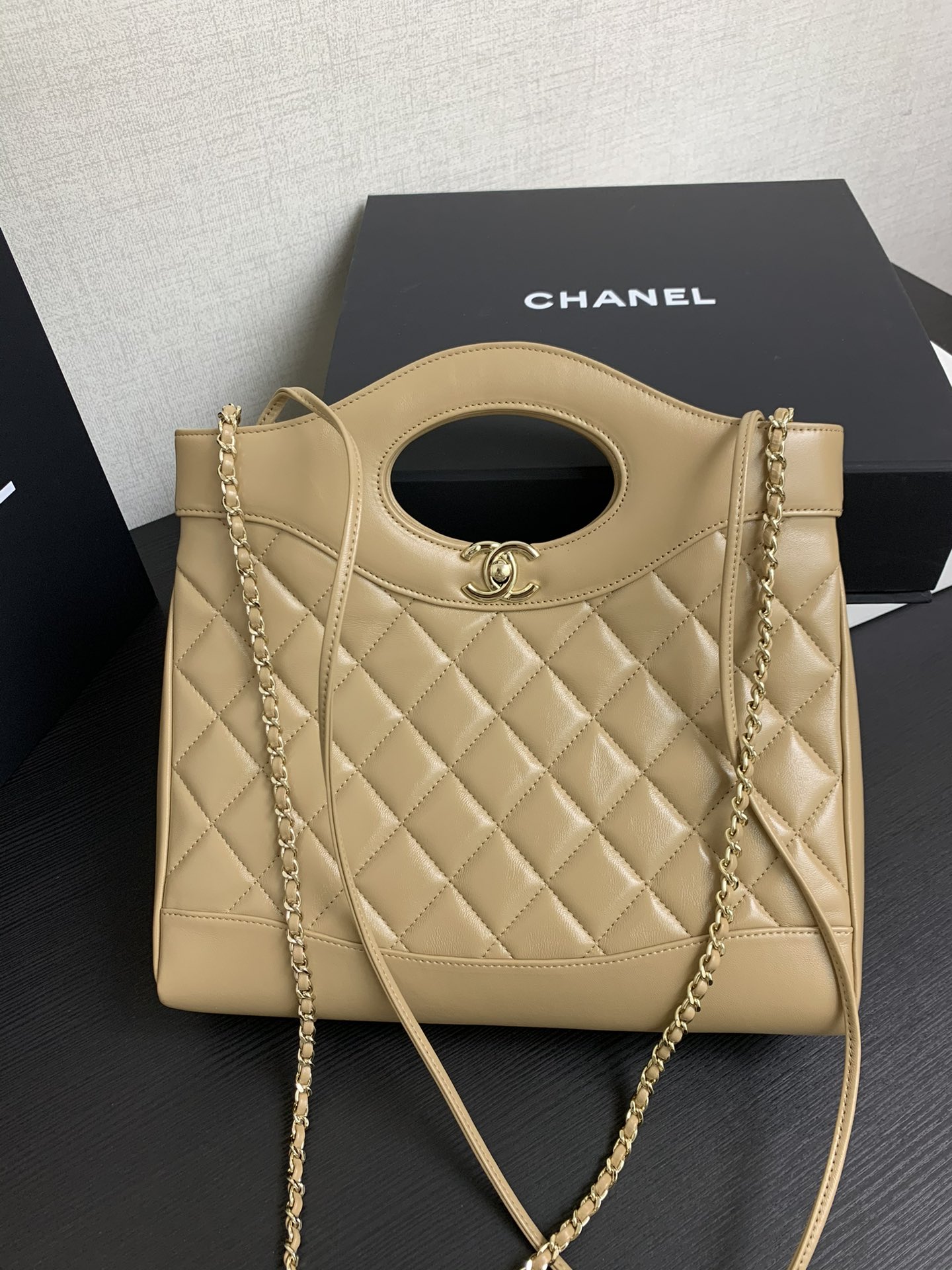 Chanel Small 31 Shopper Dark Beige Lambskin Light Gold