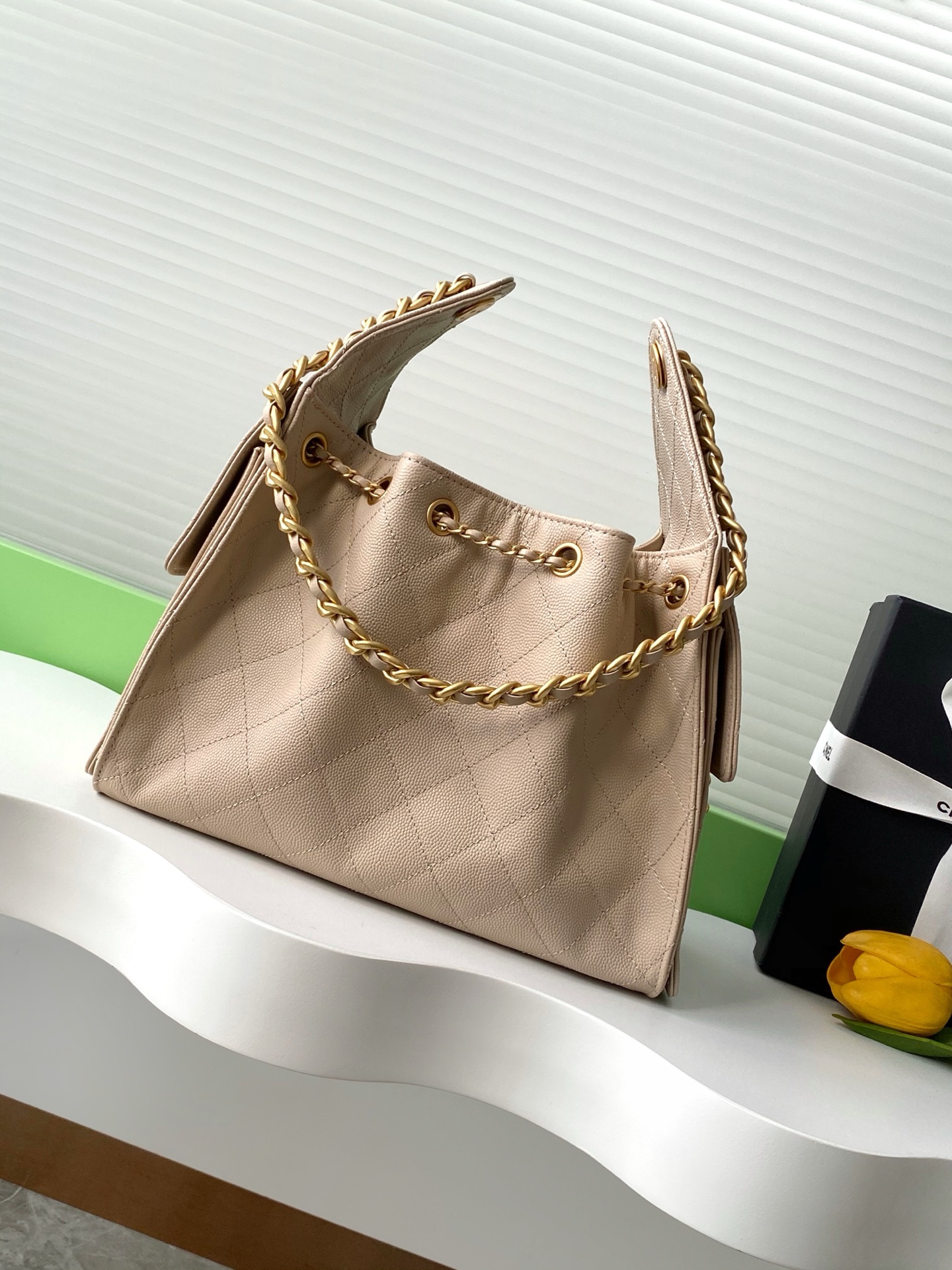 Chanel Small Beige Quilted Calfskin 25 Bag