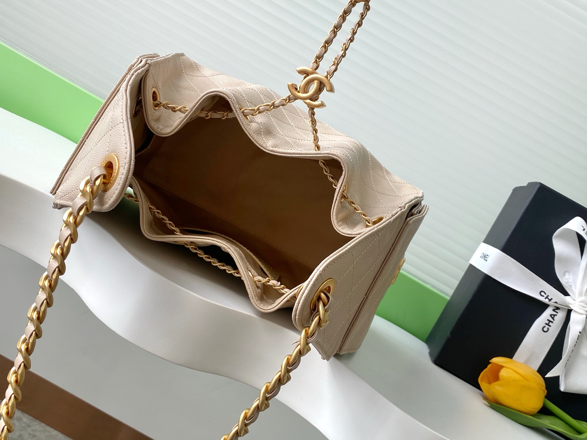 Chanel Small Beige Quilted Calfskin 25 Bag