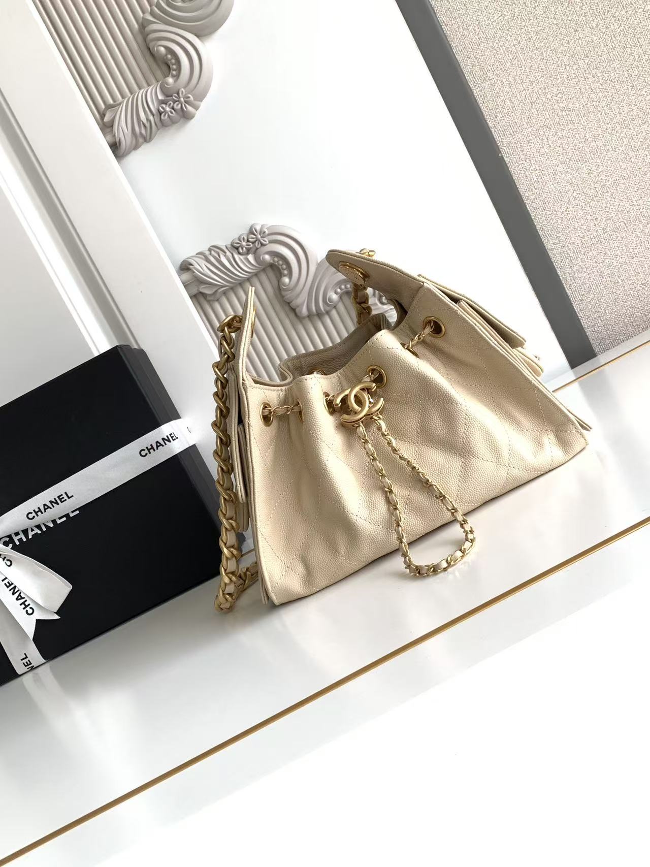 Chanel Small Beige Quilted Calfskin 25 Bag