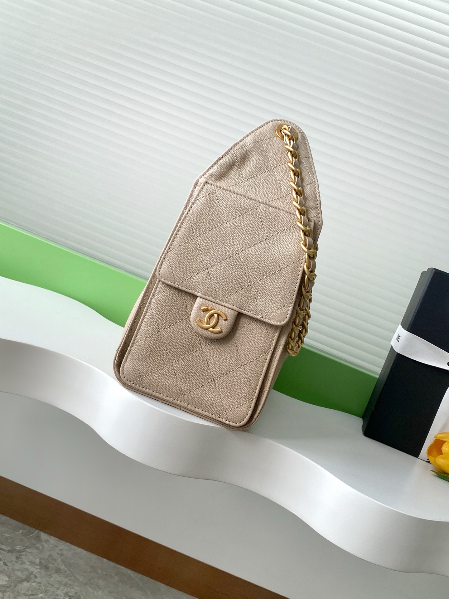 Chanel Small Beige Quilted Calfskin 25 Bag