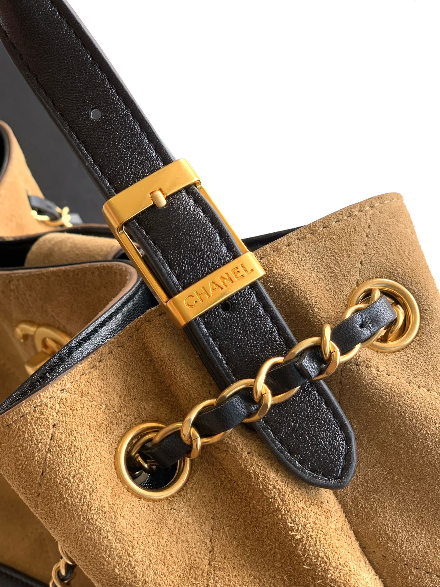 Chanel Small Coco Hobo Bag Brown Suede and Black Shiny