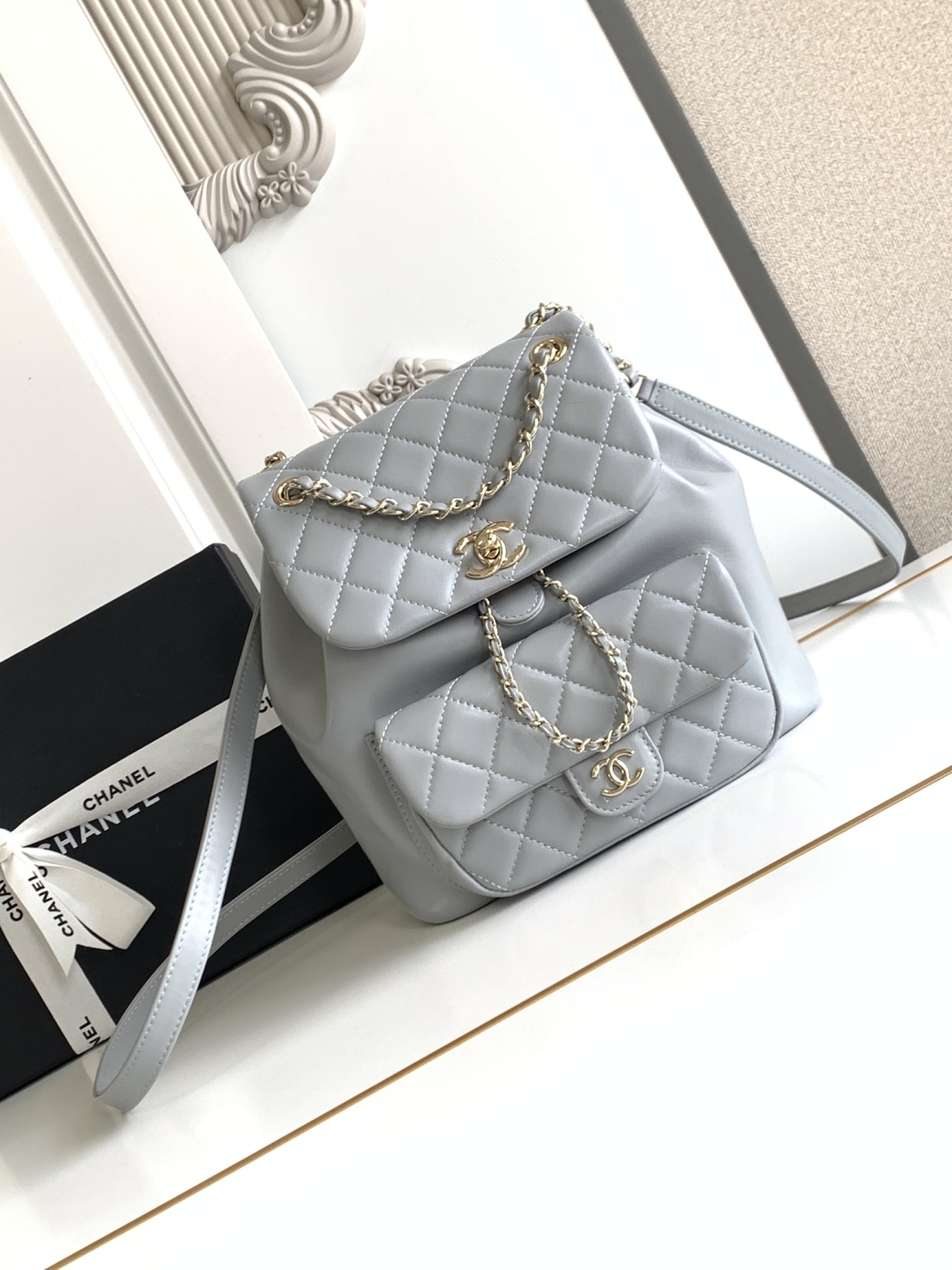 Chanel Small Duma Backpack Light Blue Lambskin Light Gold