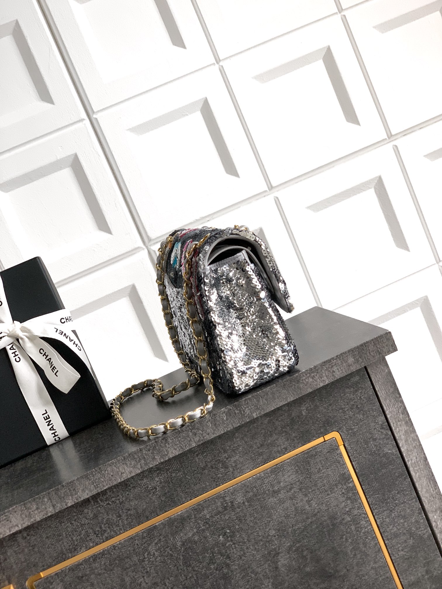 Chanel Stole - Cashmere, light gray, turquoise, pink & yellow