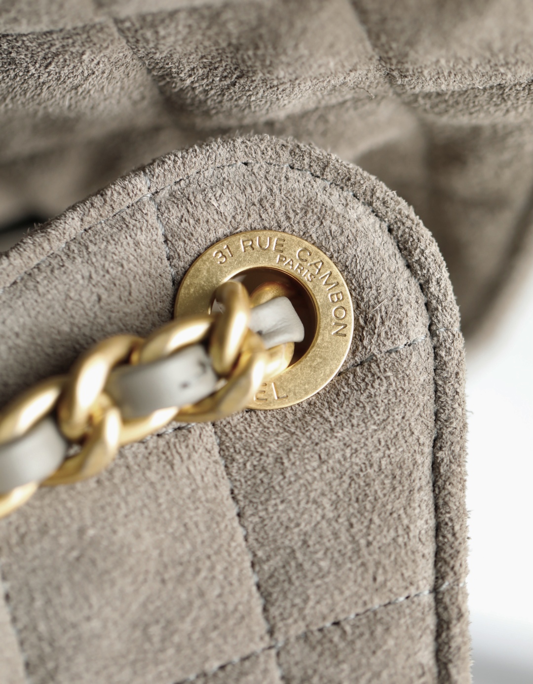 CHANEL Suede Quilted Medium Chanel 25 Handbag Grey