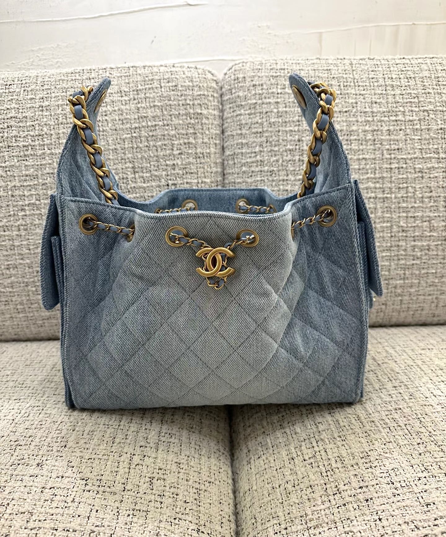 CHANEL Washed Denim Quilted Medium Chanel 25 Handbag