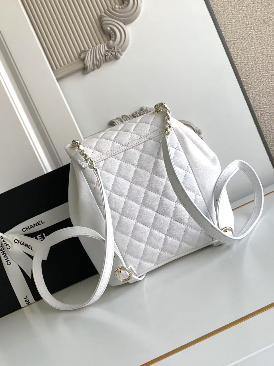 CHANEL White Duma Champagne Gold Small Backpack 12345