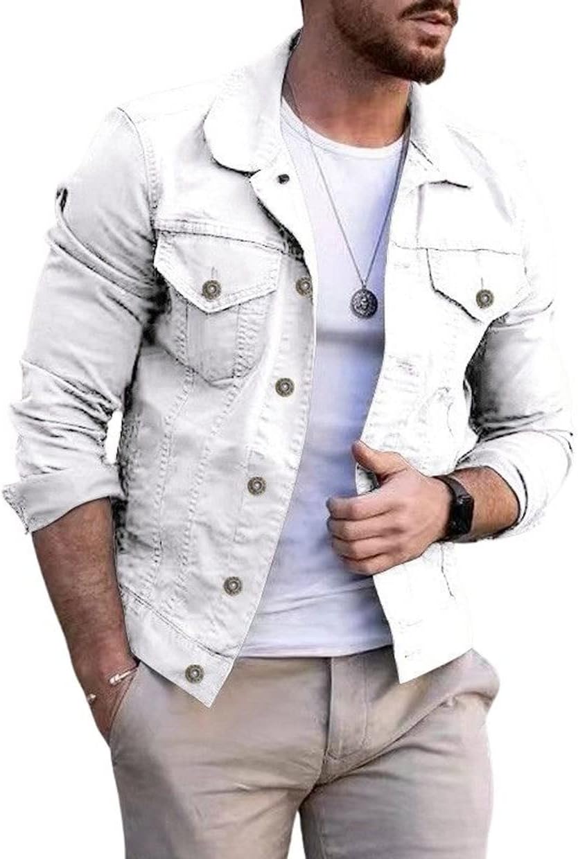 CHARTOU Men’s Denim Jacket Casual Regular Fit Button Down Long Sleeve Jean Trucker Jacket