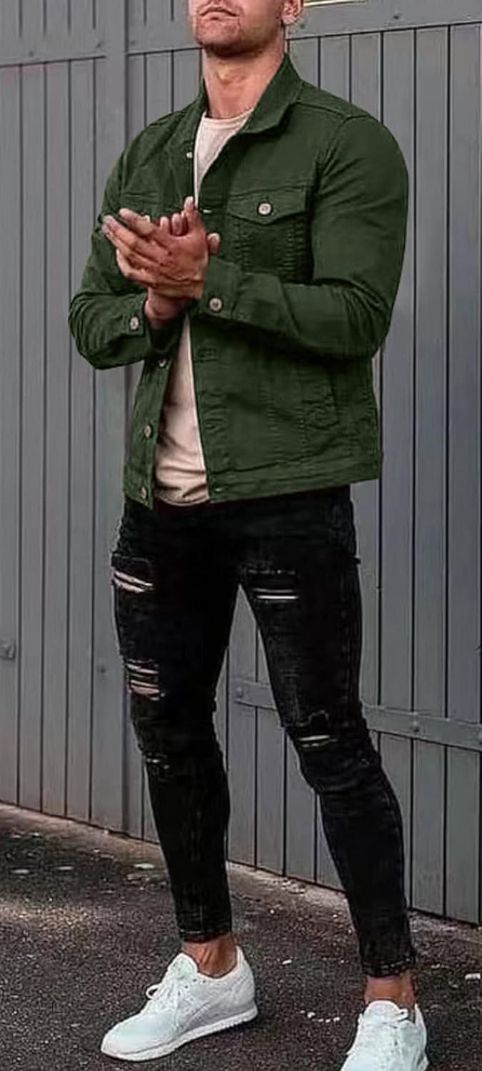 CHARTOU Men’s Denim Jacket Casual Regular Fit Button Down Long Sleeve Jean Trucker Jacket