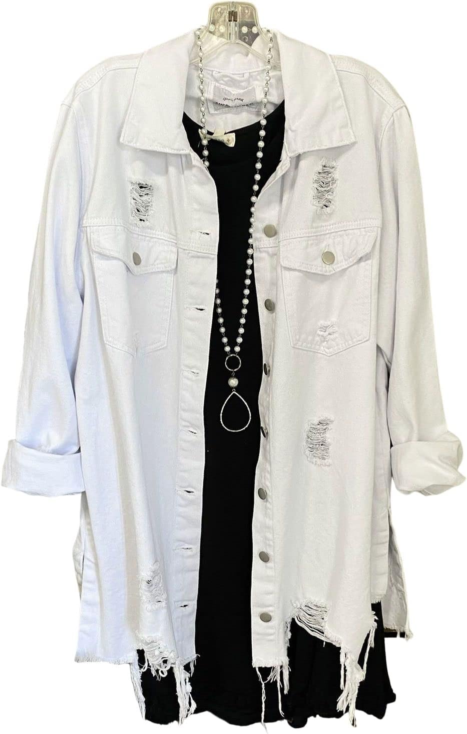 CHARTOU Women’s Casual Distressed Long Sleeve Button Down Shirt Ripped Denim Jacket Jean Coat