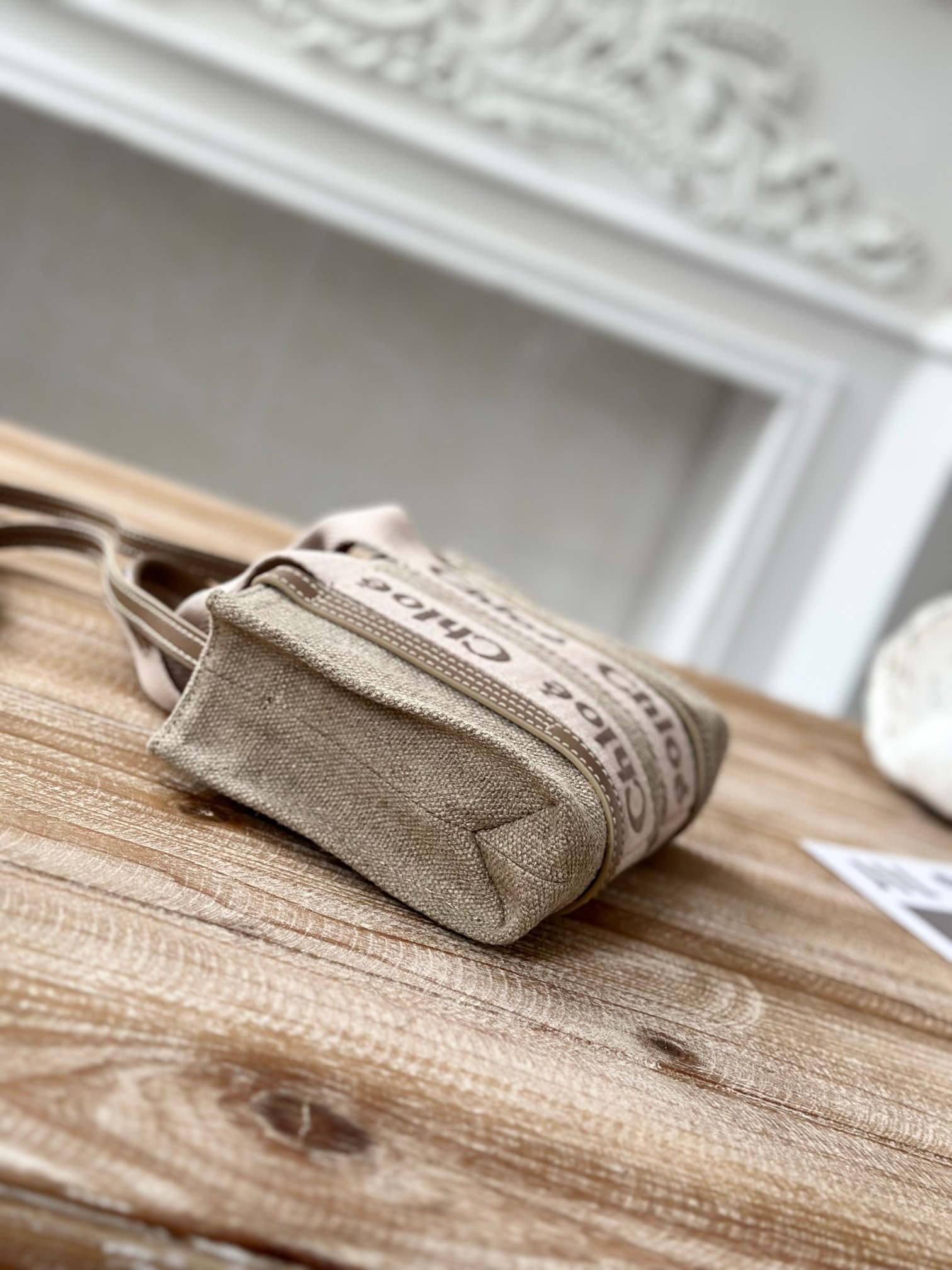 Chloé Chloé Mini Woody Tote Bag In Linen & Leather in Boyish bro