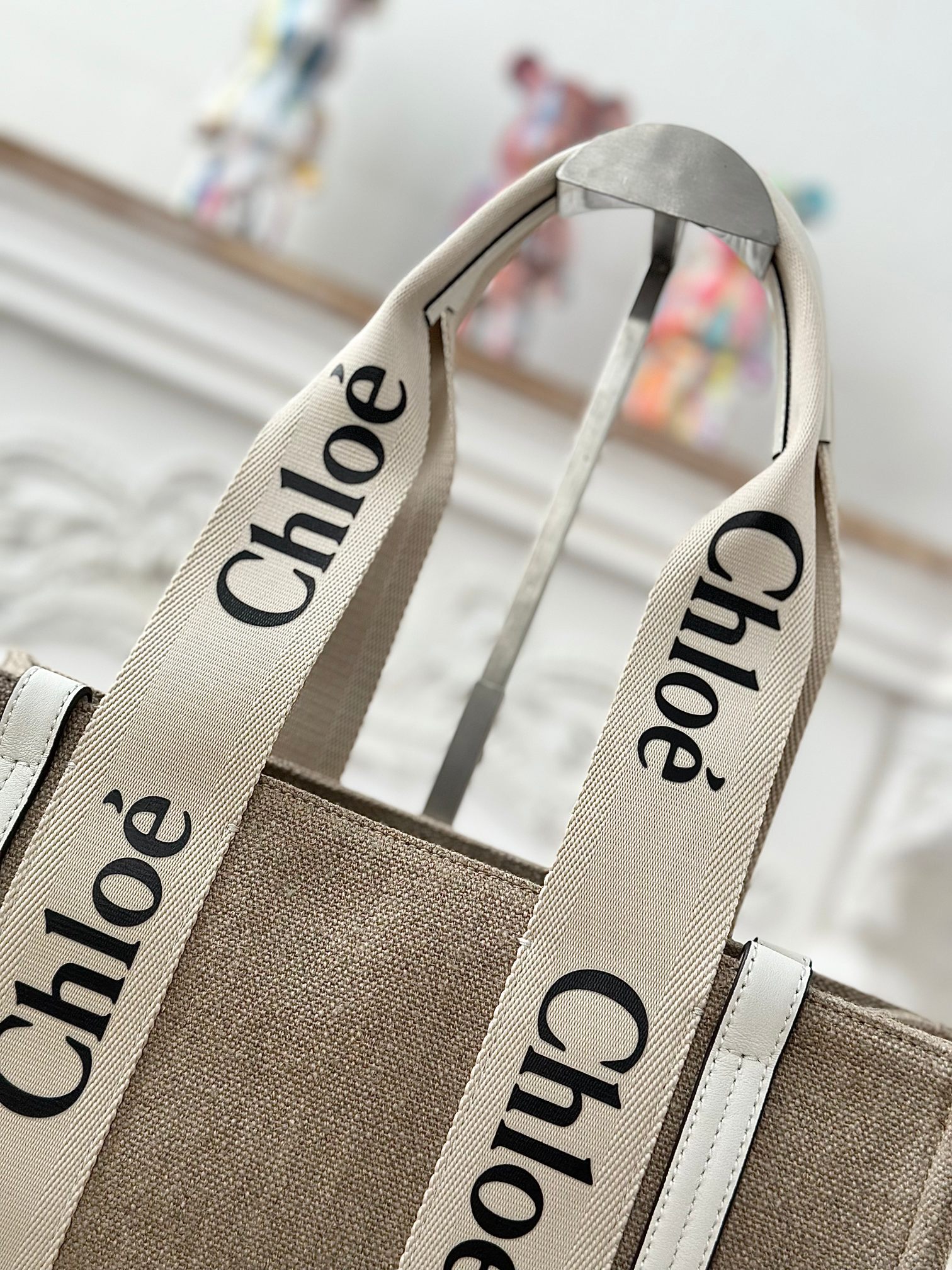 Chloé Chloé Woody Tote Bag In Linen & Leather white| Chloé US