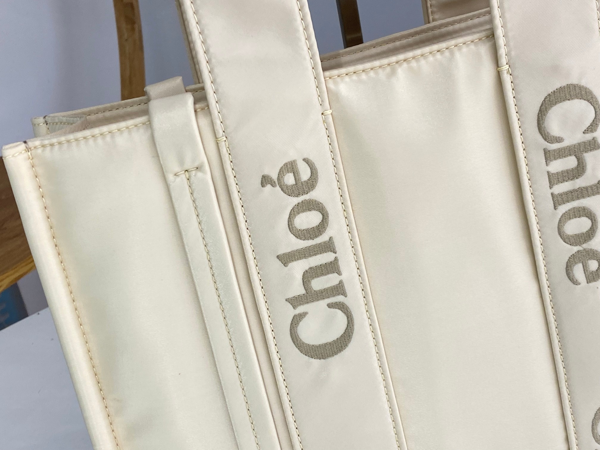 Chloé Woody tote bag in linen & leather white Cloth ref.2270063 - Joli Closet