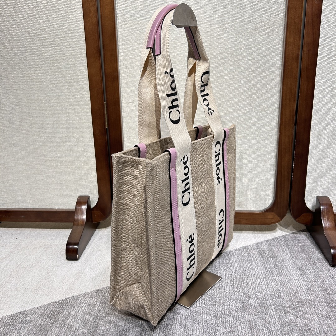 Chloé Woody Tote Bag In Linen in Cement pink