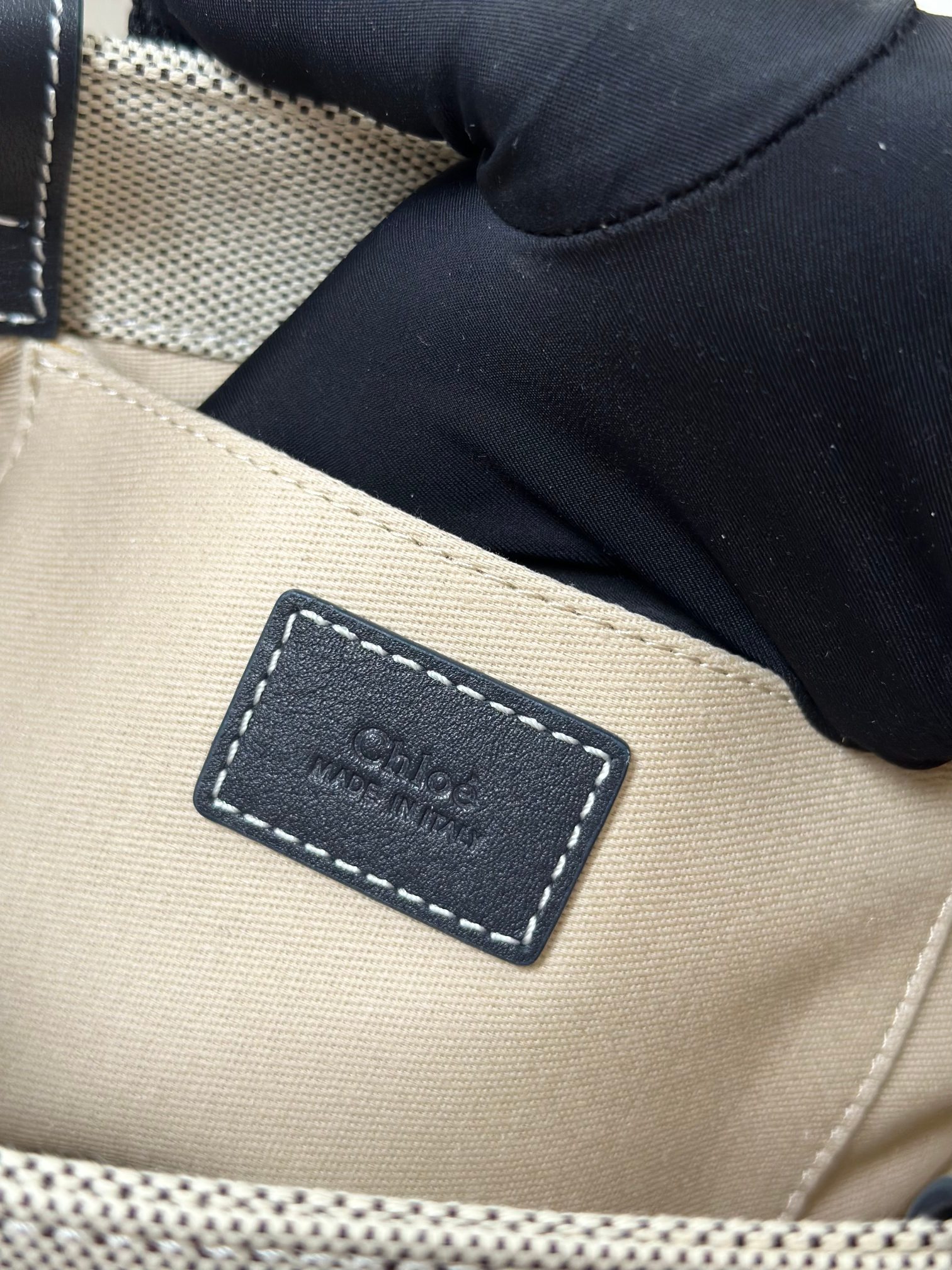 CHLOE Cotton Calfskin Small Woody Ribbon Tote With Strap