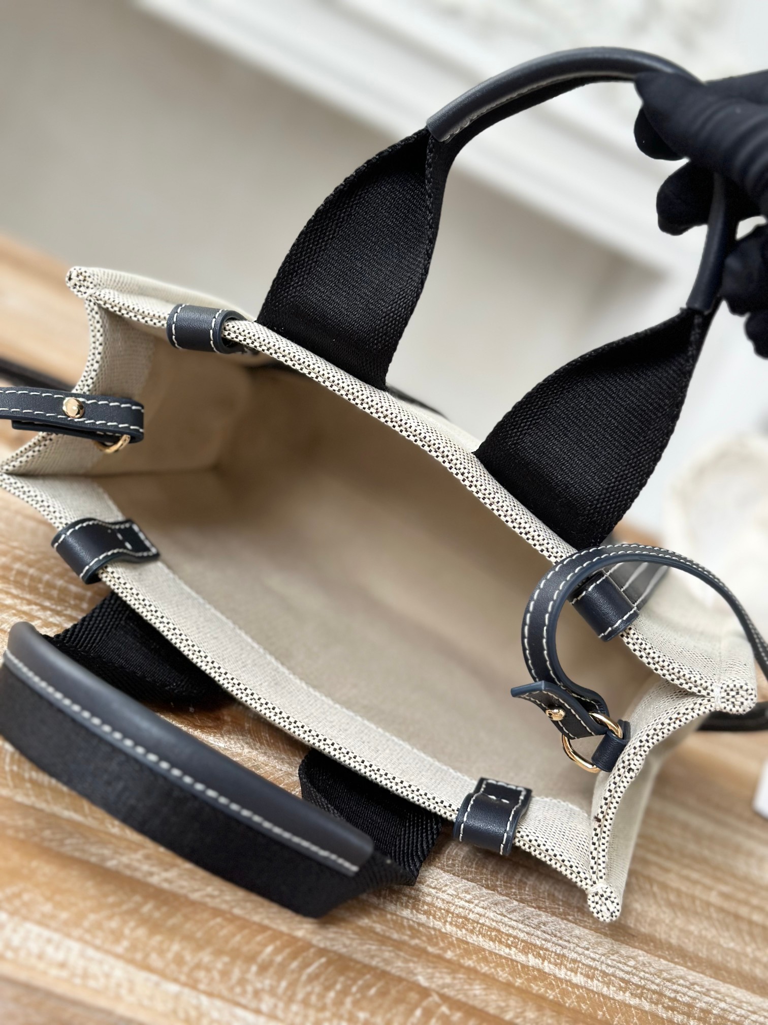 CHLOE Cotton Calfskin Small Woody Ribbon Tote With Strap