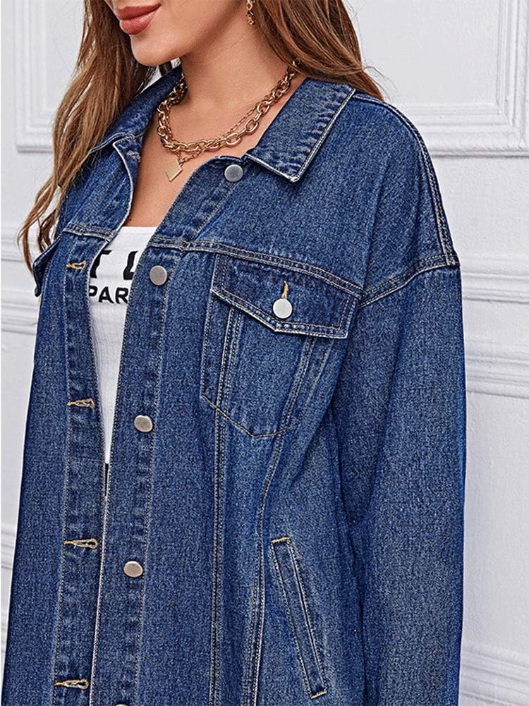 chouyatou Women’s Fashion Spring Button Down Midi Long Denim Jean Jacket Trench Coat