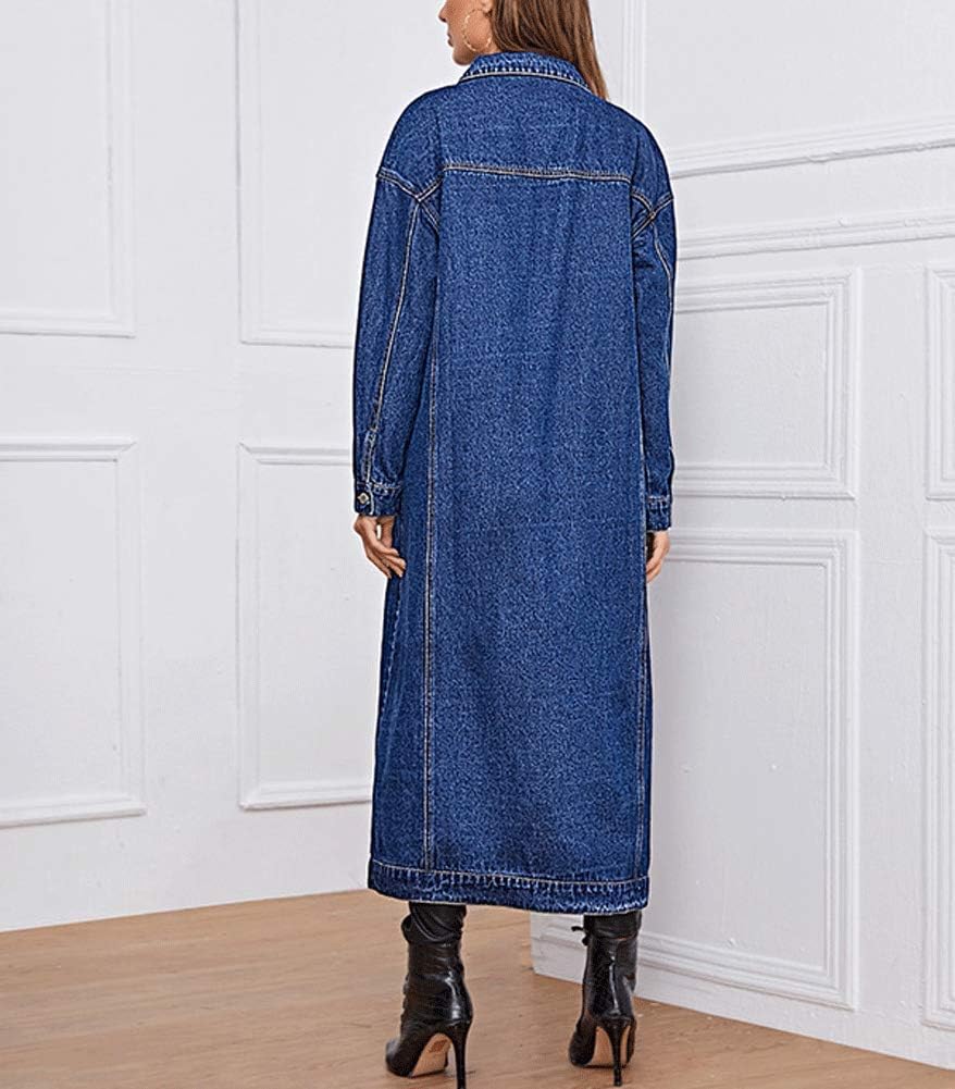 chouyatou Women’s Fashion Spring Button Down Midi Long Denim Jean Jacket Trench Coat