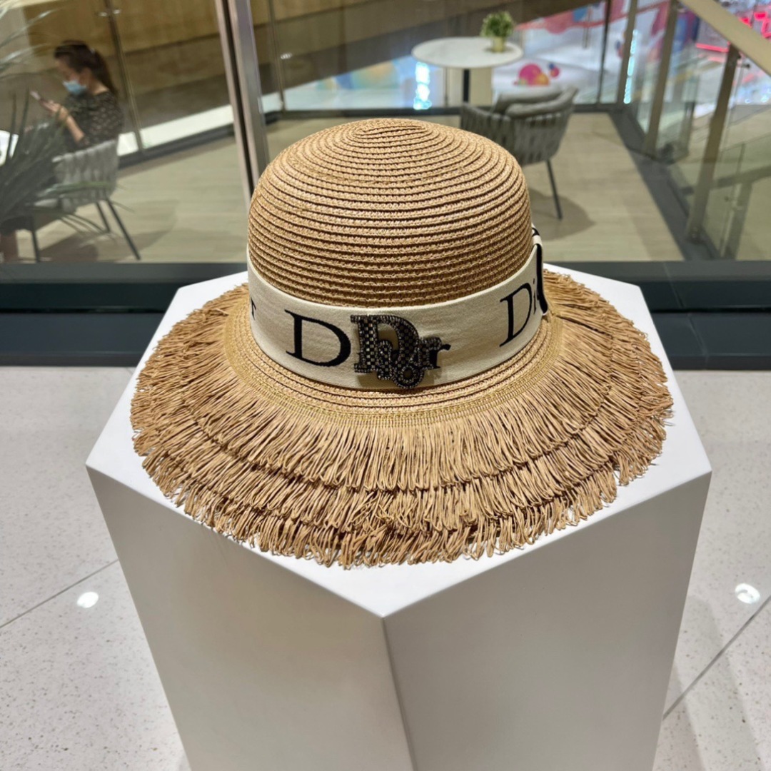 Dior Straw Fringe Sun Hat - Designer Raffia Beach Hat