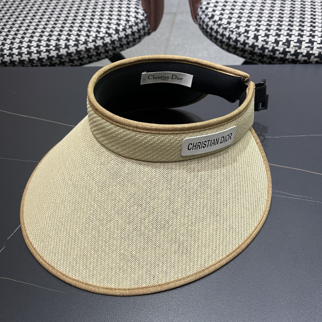 Christian Dior Raffia Visor - Beige Woven Sun Hat