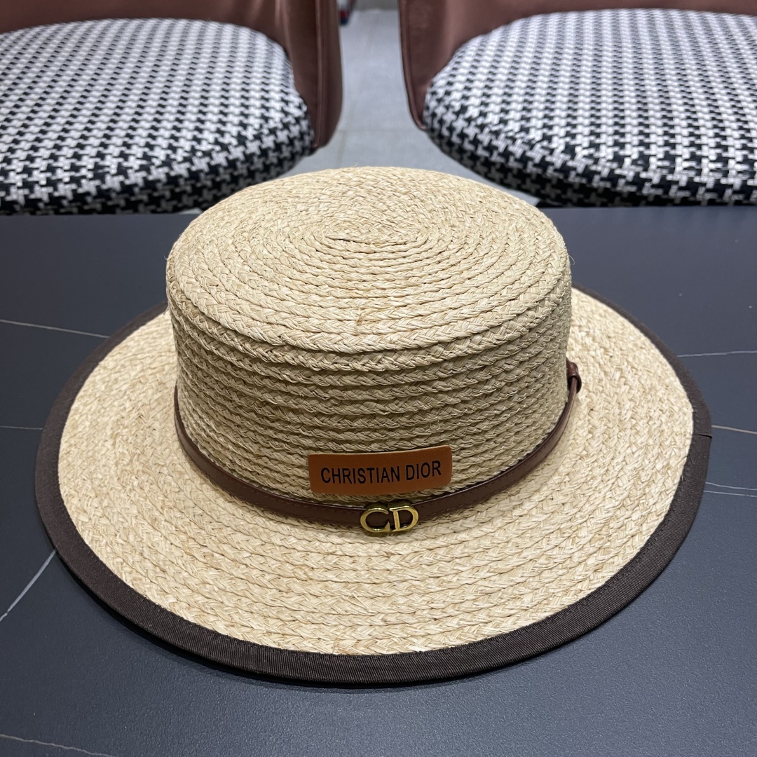 Dior Straw Boater Hat - Brown Trim, CD Logo