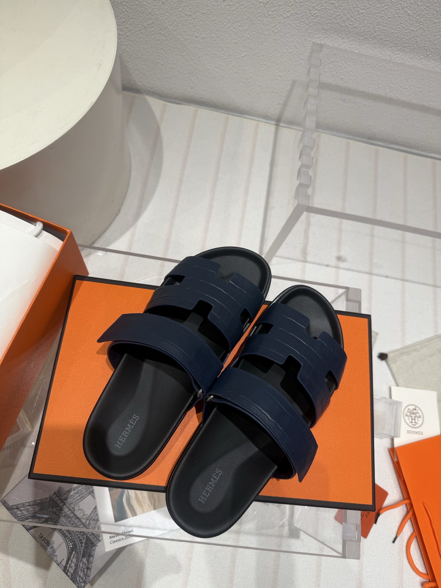 Chypre leather sandals Hermes Blue in Leather