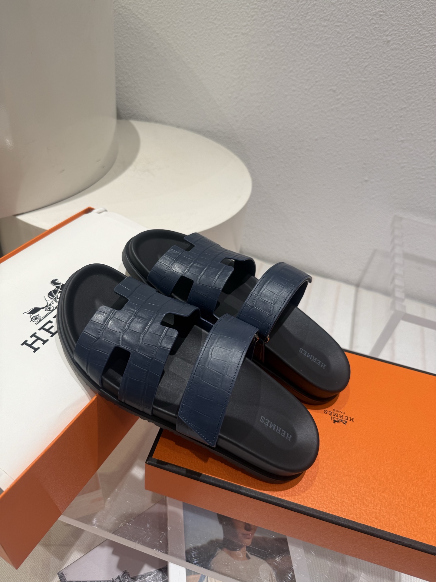 Chypre leather sandals Hermes Blue in Leather