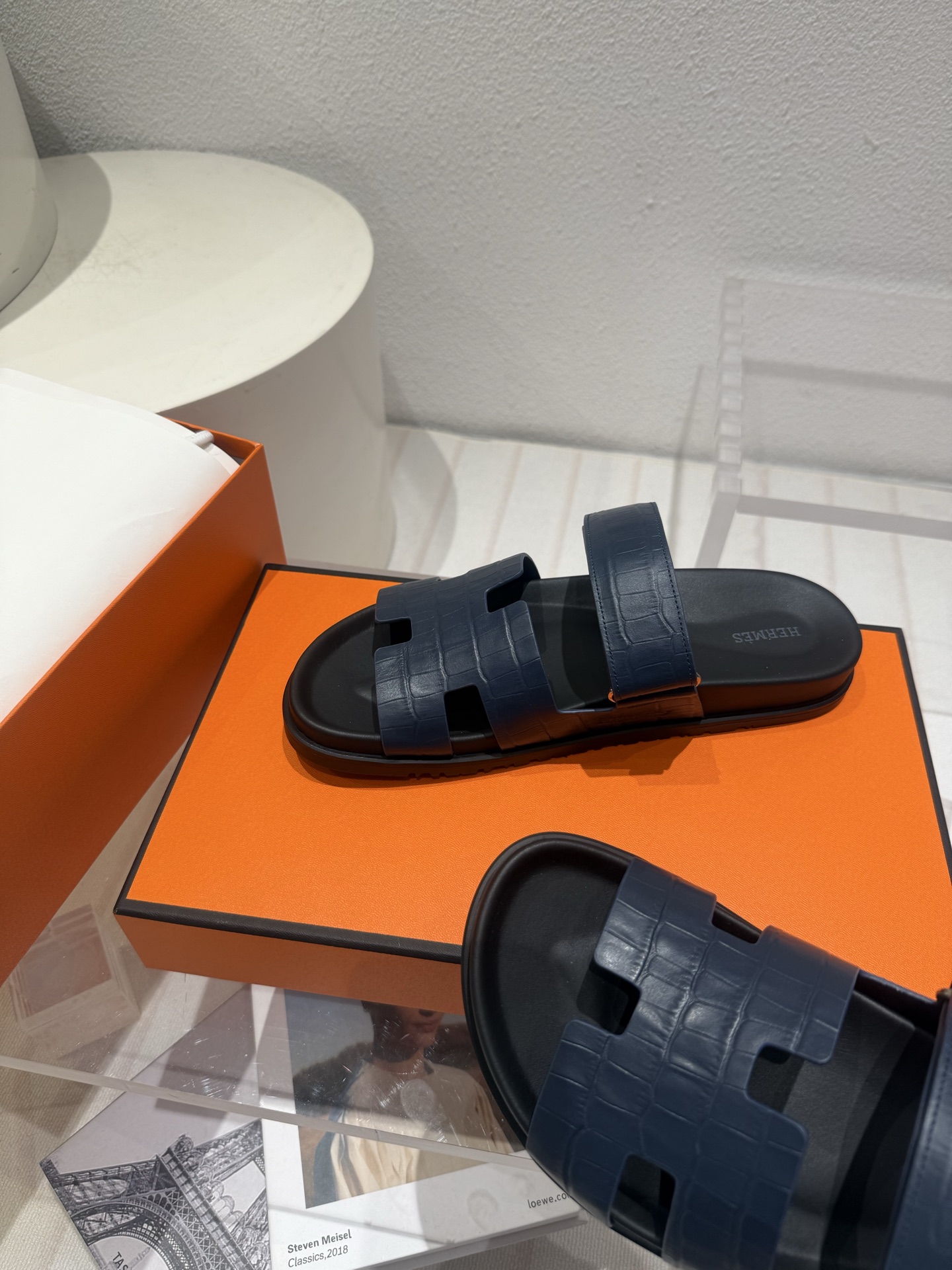 Chypre leather sandals Hermes Blue in Leather