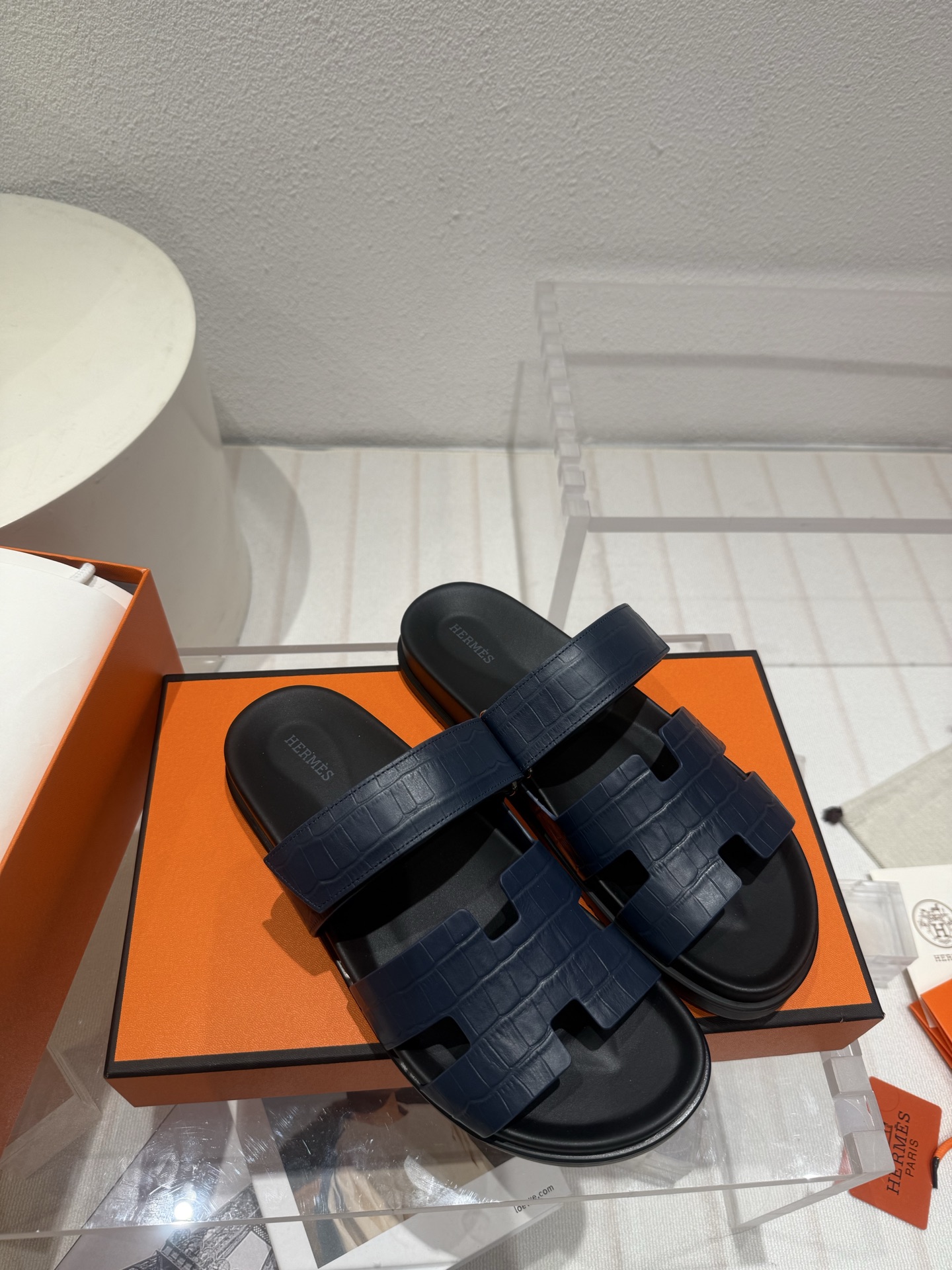 Chypre leather sandals Hermes Blue in Leather