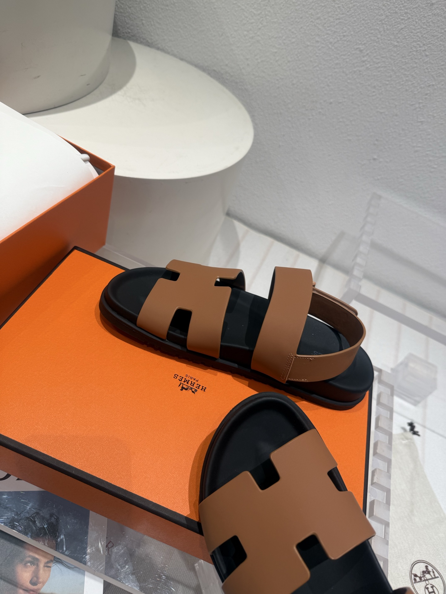 Chypre leather sandals Hermes Brown