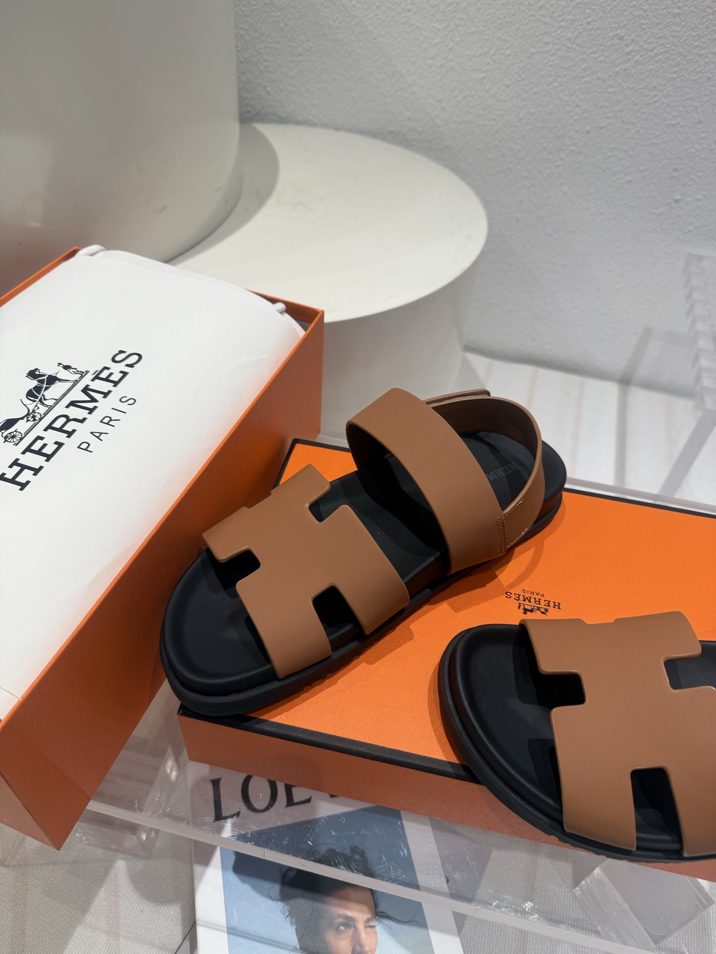 Chypre leather sandals Hermes Brown